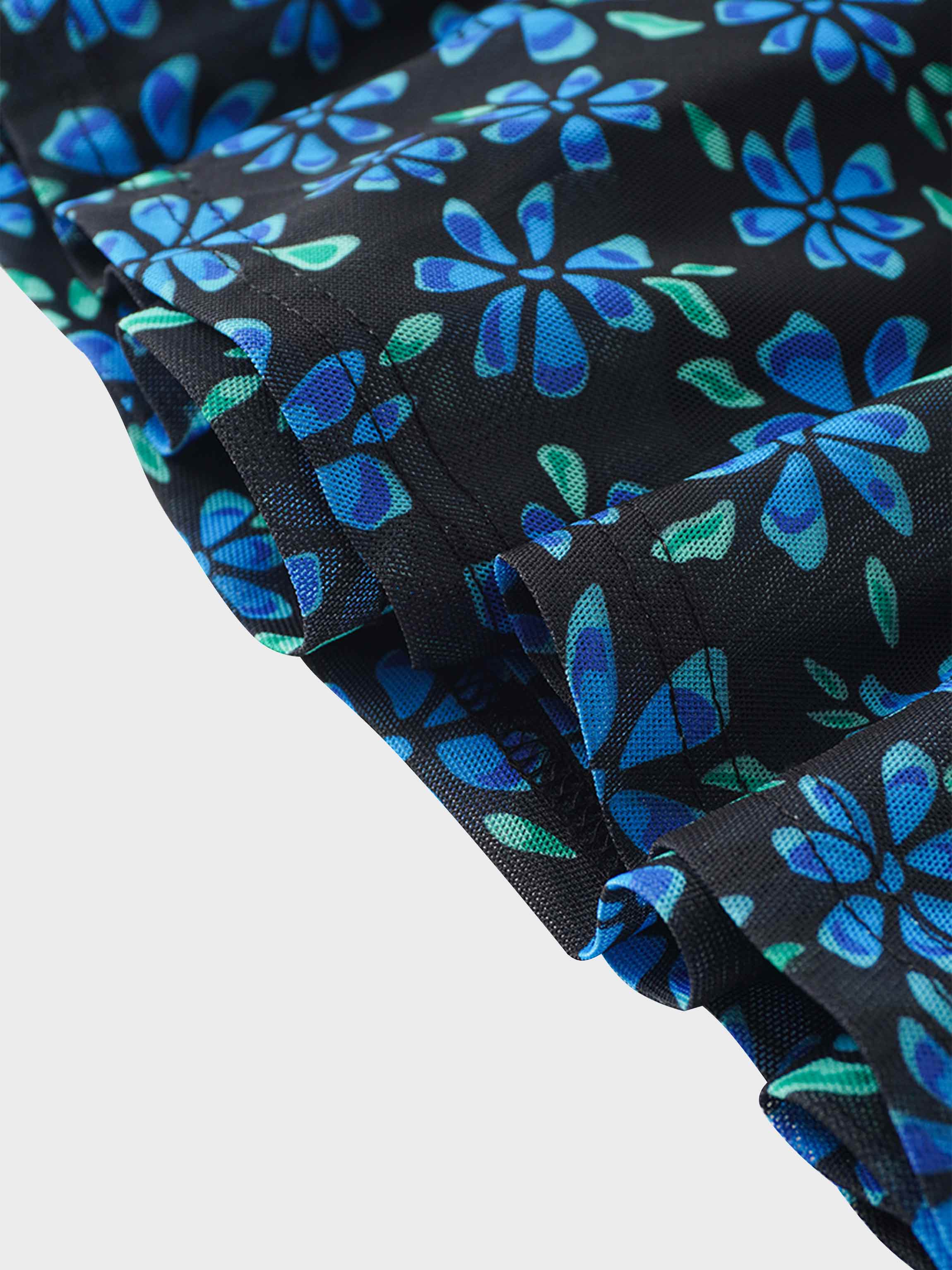 Mesh Trumpet Skirt-Blue Floral