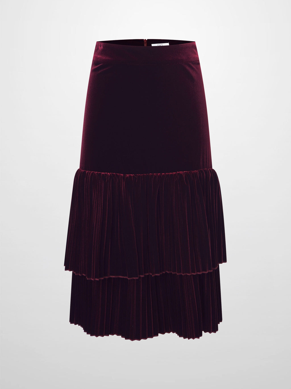 Double Layer Pleated Bottom Velvet Skirt-Burgundy