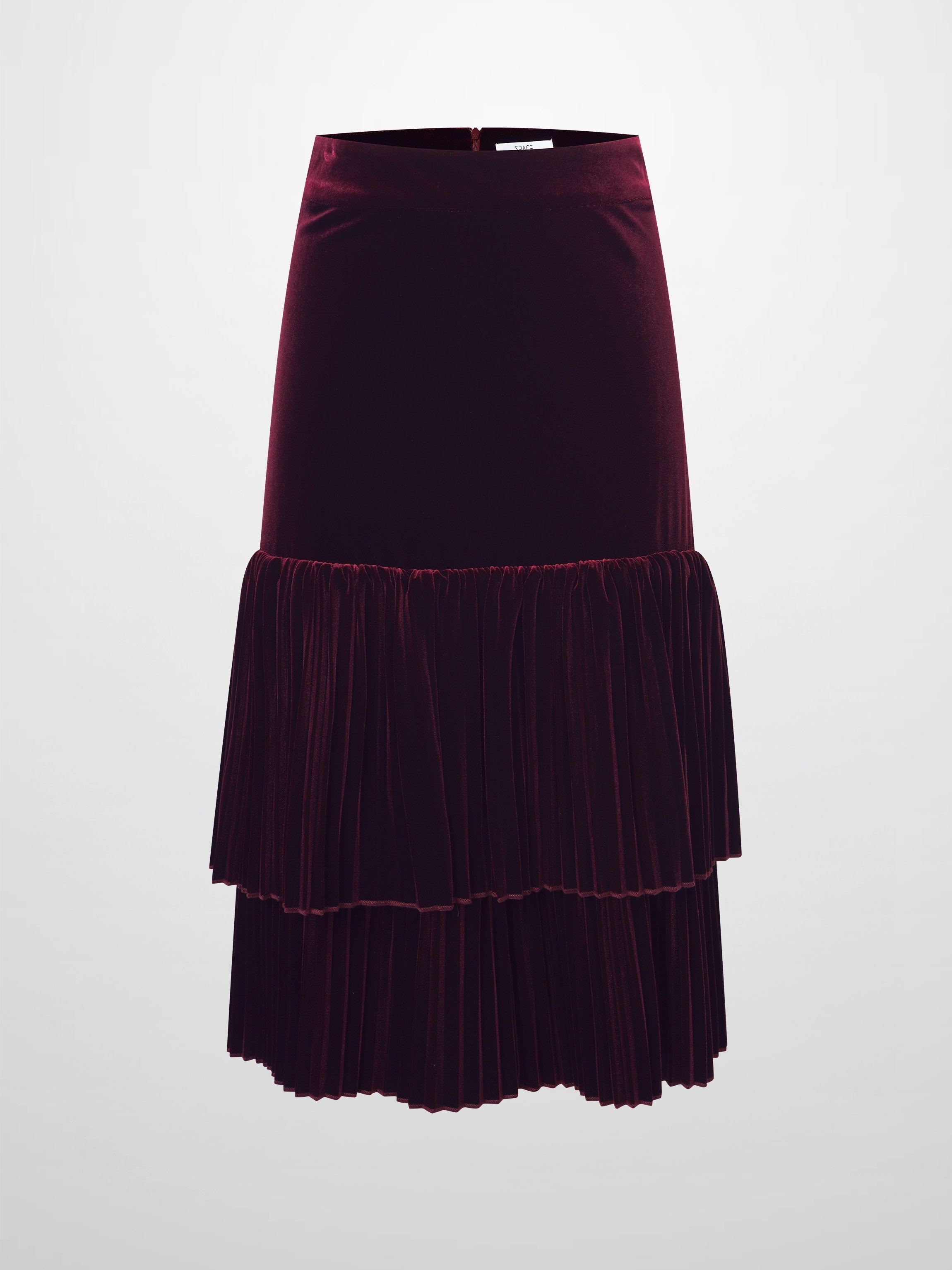 Double Layer Pleated Bottom Velvet Skirt-Burgundy