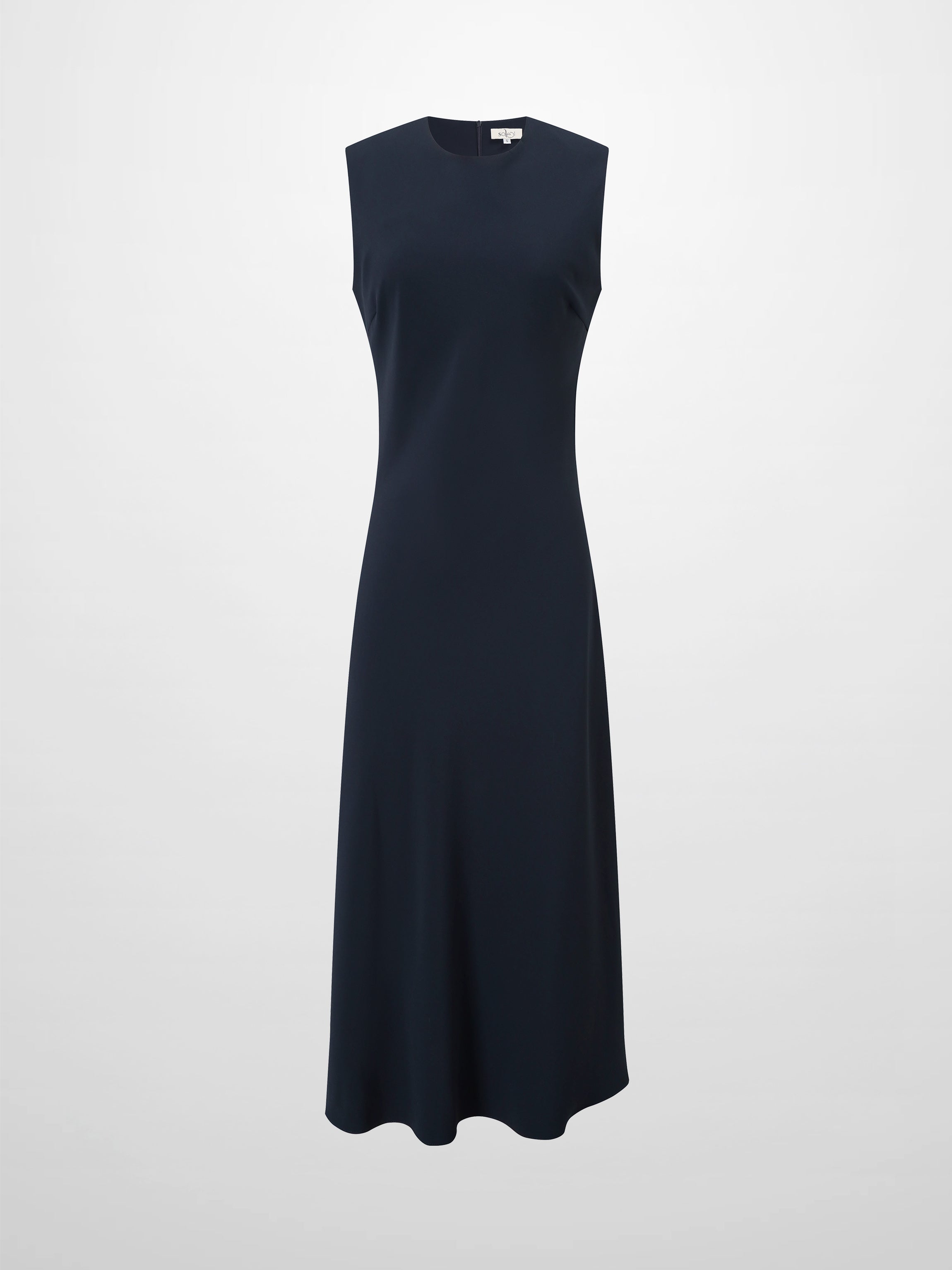 Faux Satin Crew Neck Slip Dress-Navy