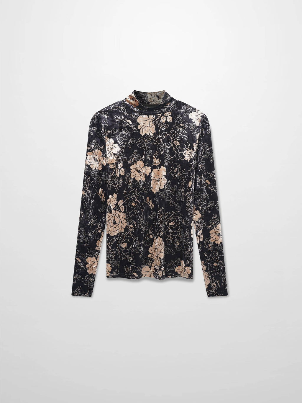 Printed Velour Turtleneck-Gold Floral