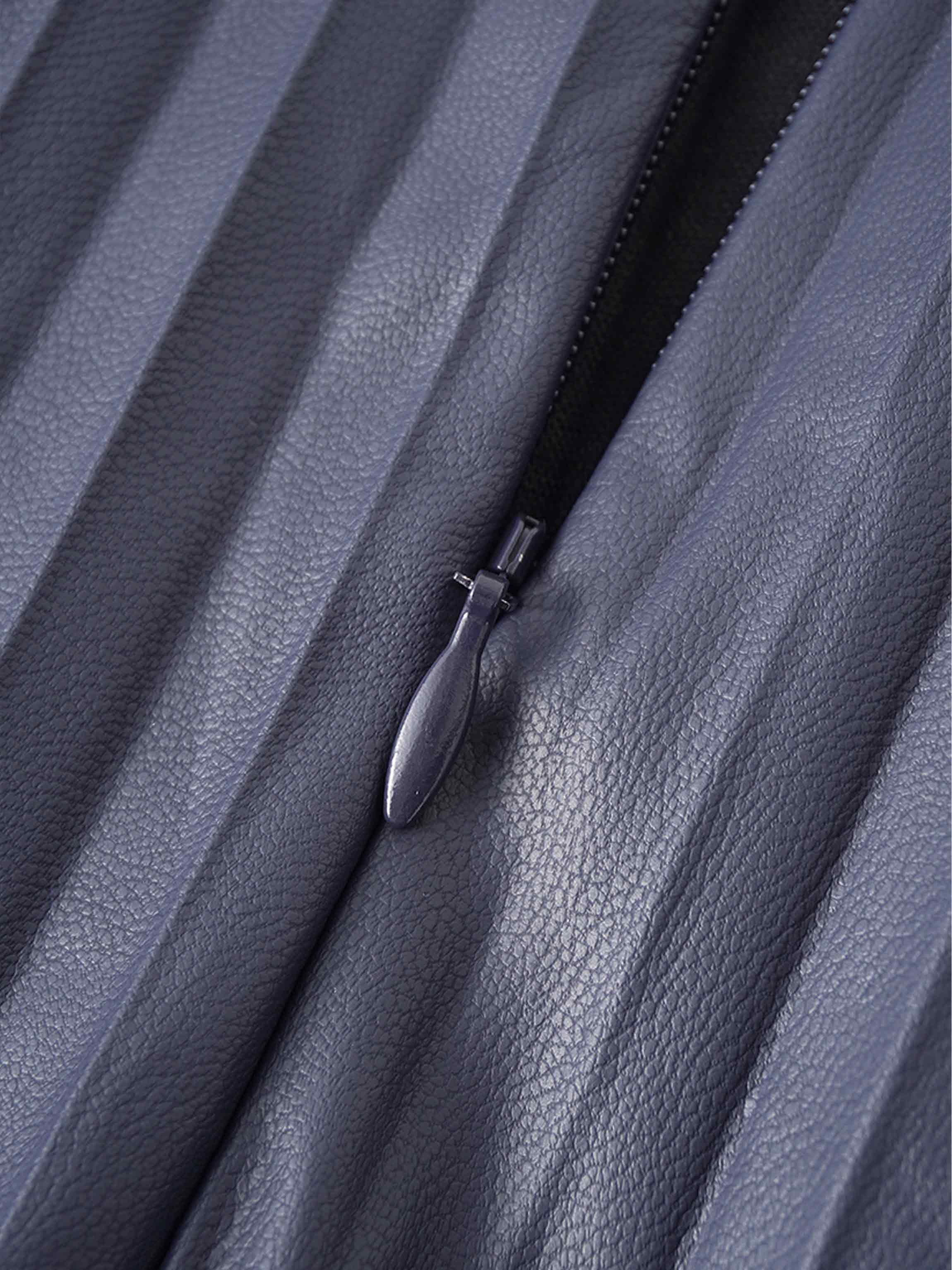 Accordion Pleated Faux Leather Skirt-Navy