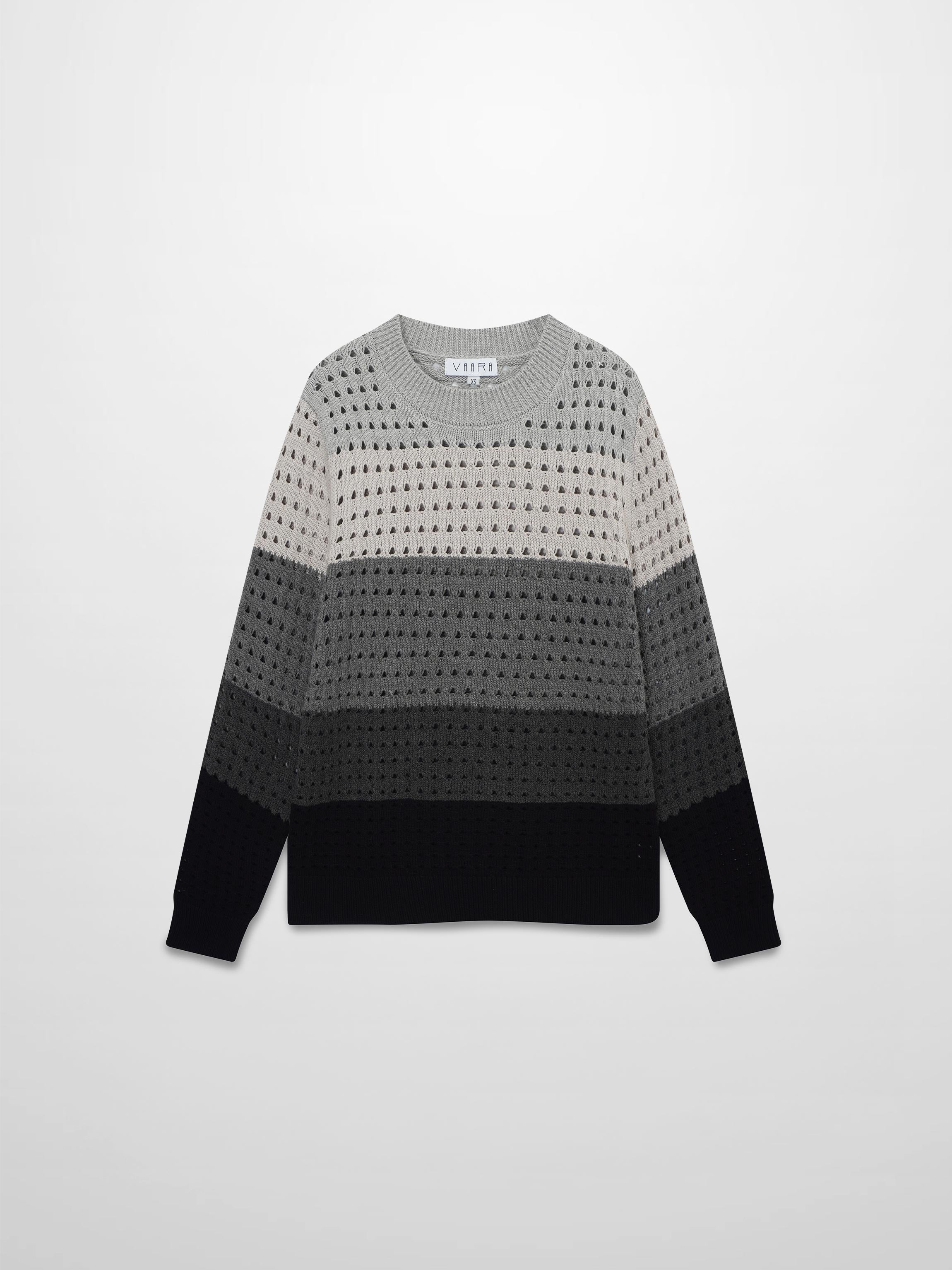 Striped Crochet Sweater-Grey