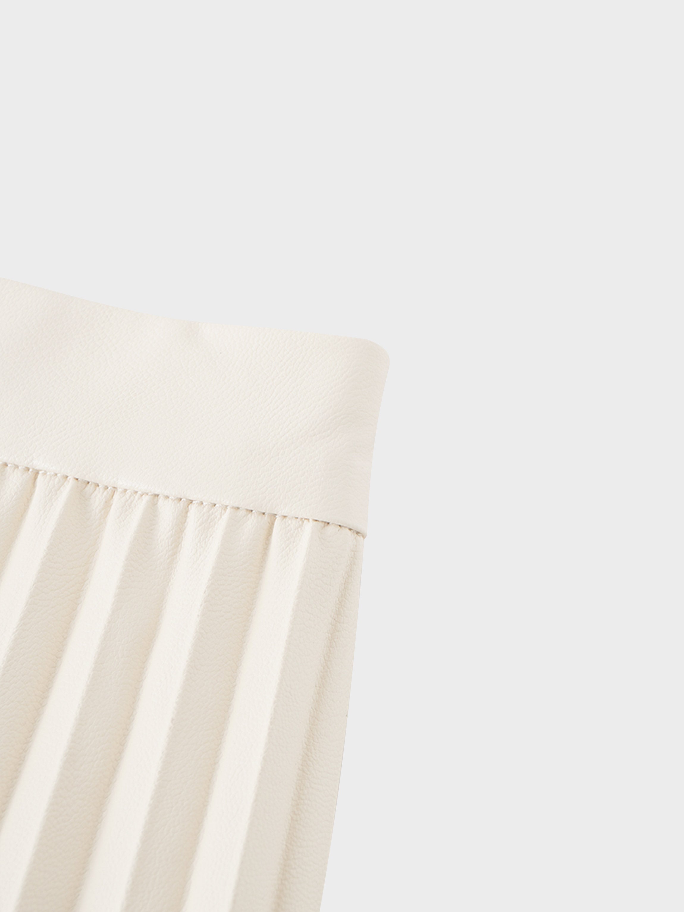 Accordion Pleated Faux Leather Skirt-Ivory