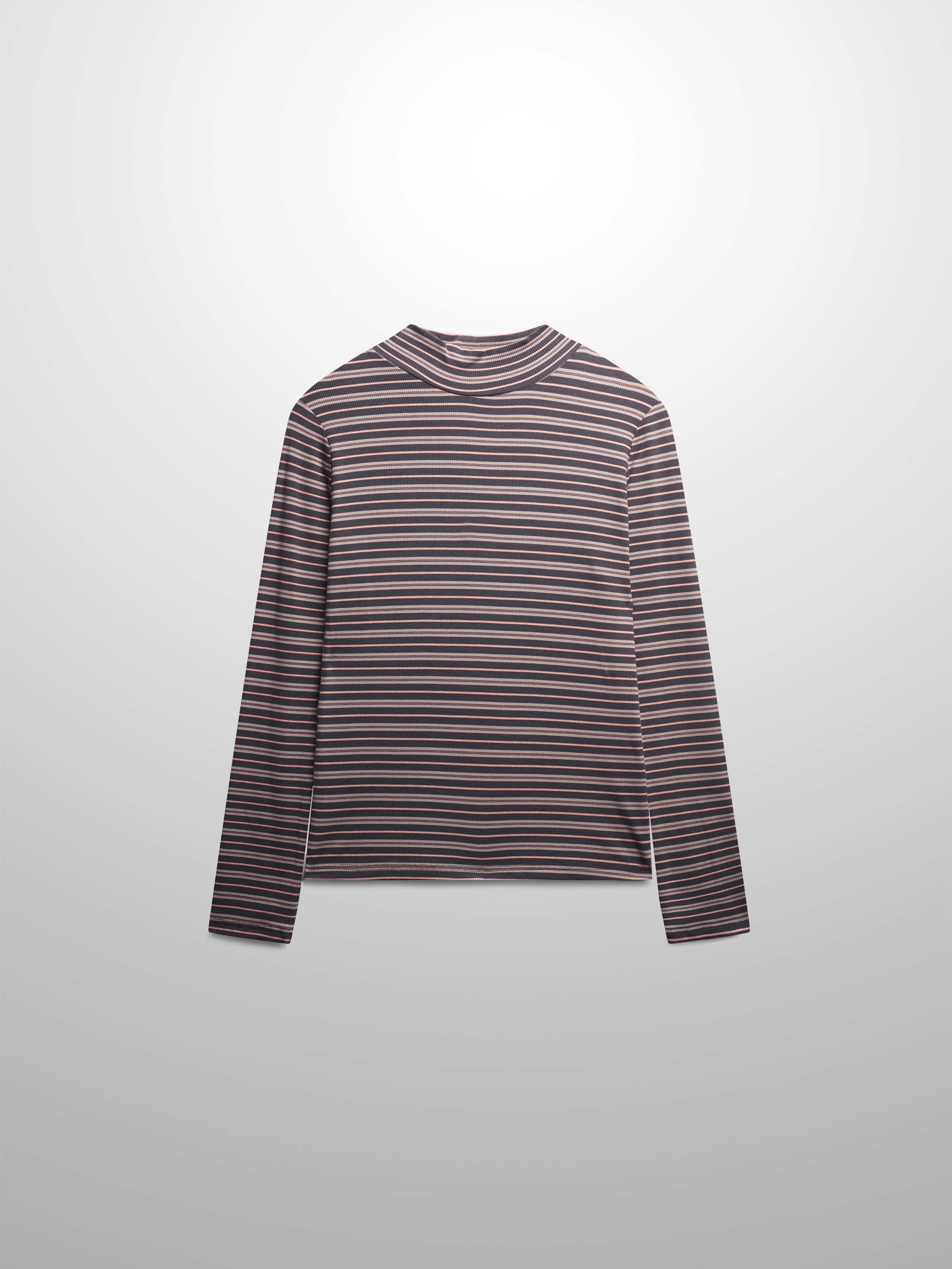 Striped Ribbed Turtleneck-Grey/Peach