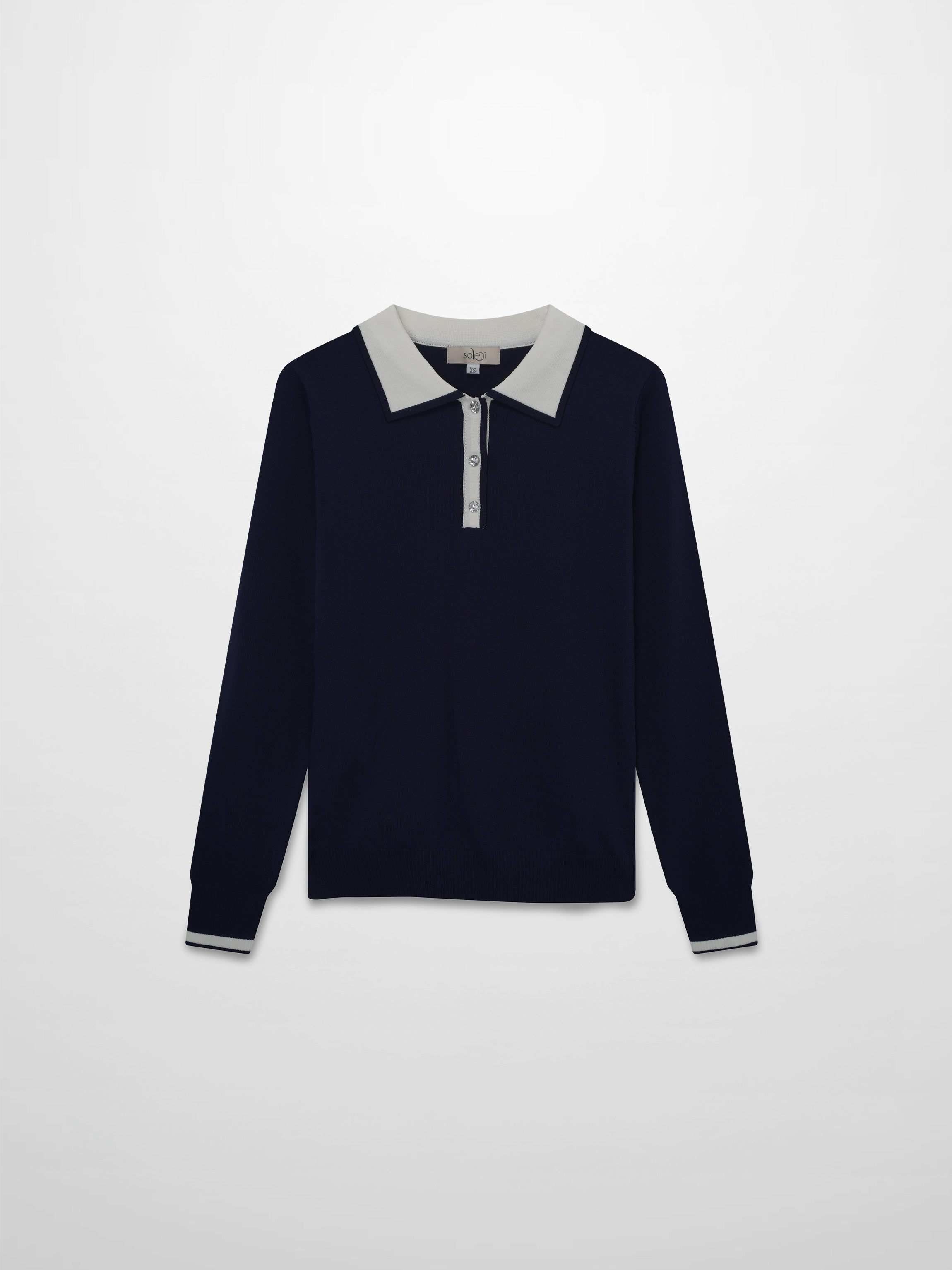 Jewel Button Collar Sweater-Navy/Cream