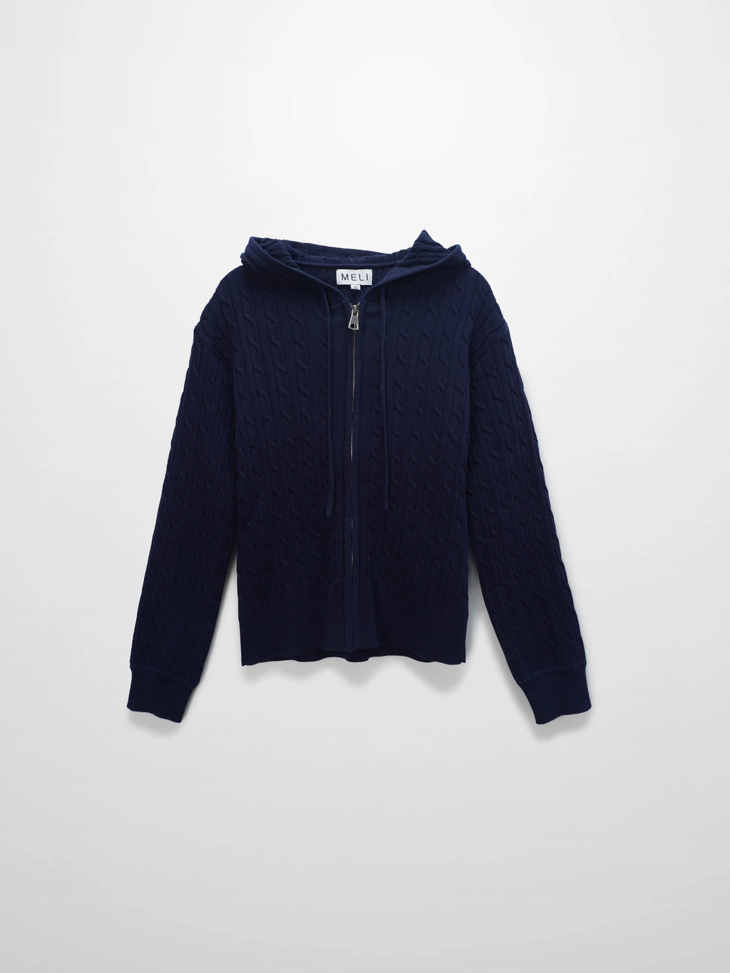 Zip Up Cable Hoodie-Navy