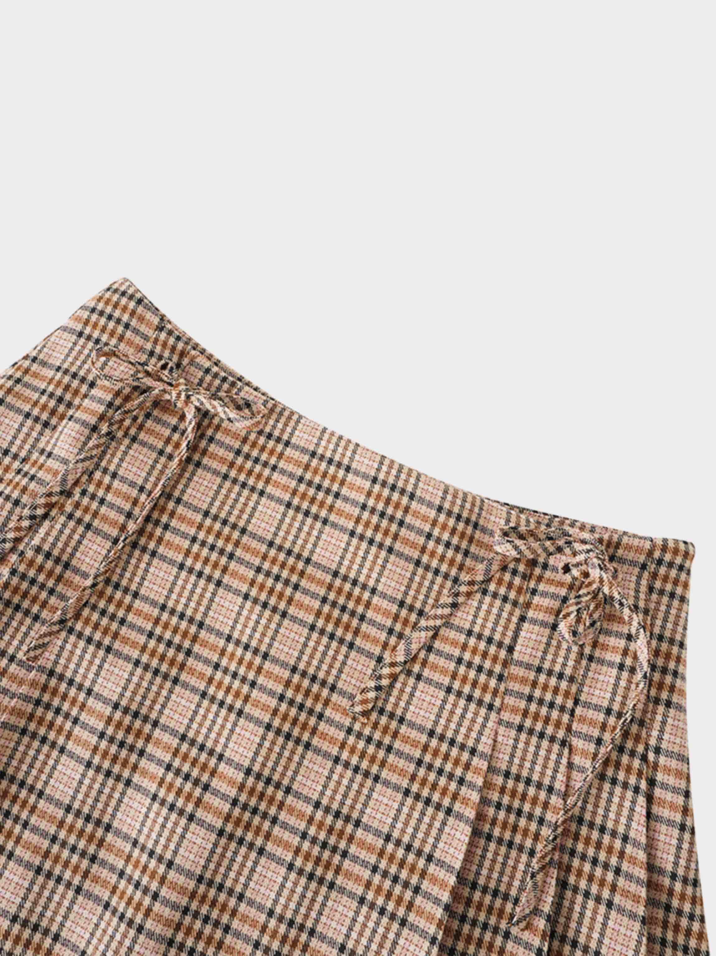 Side Bow Pleated Skirt-Pink Plaid