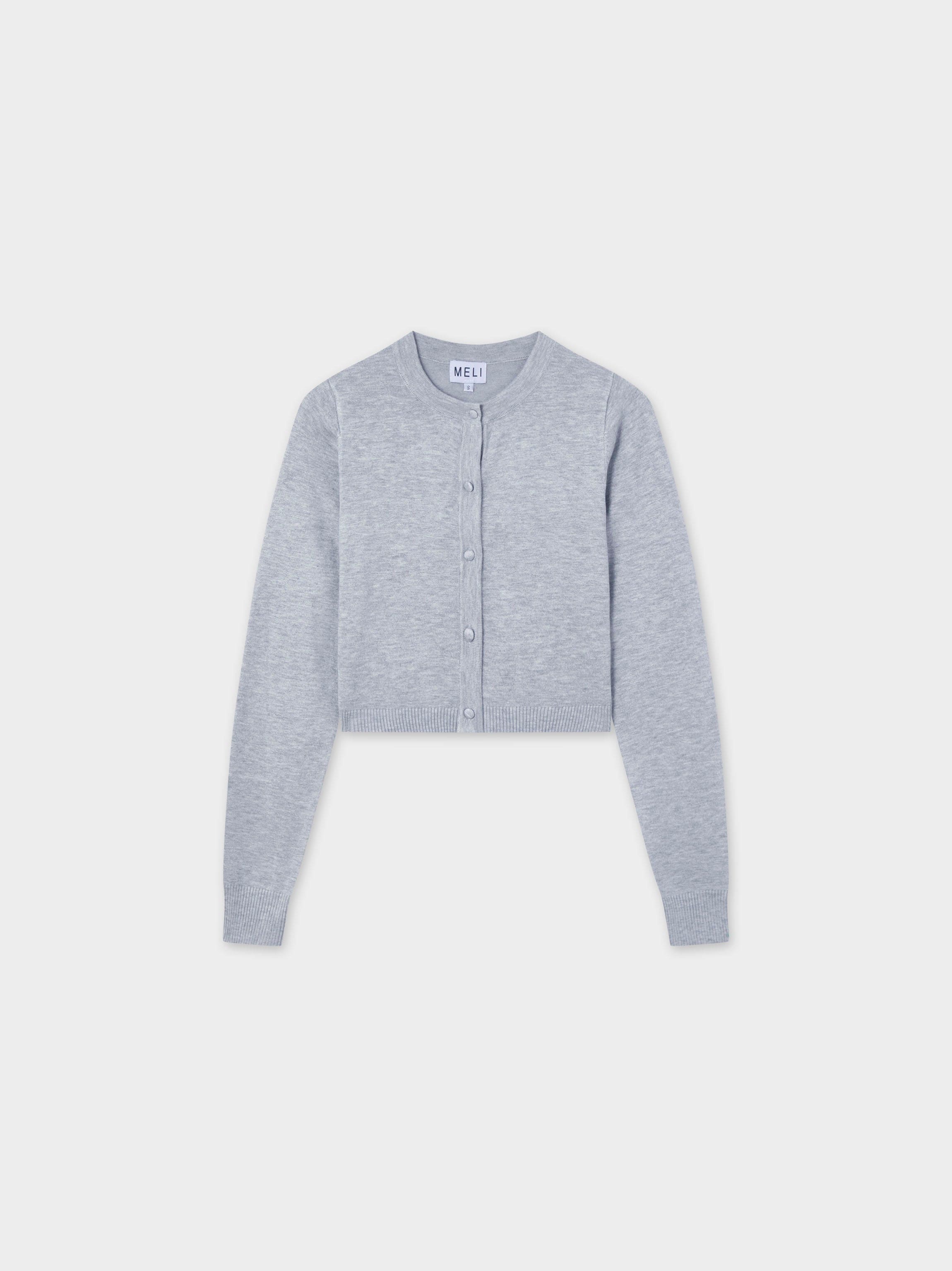 Solid Crew Crop Cardigan-Light Grey