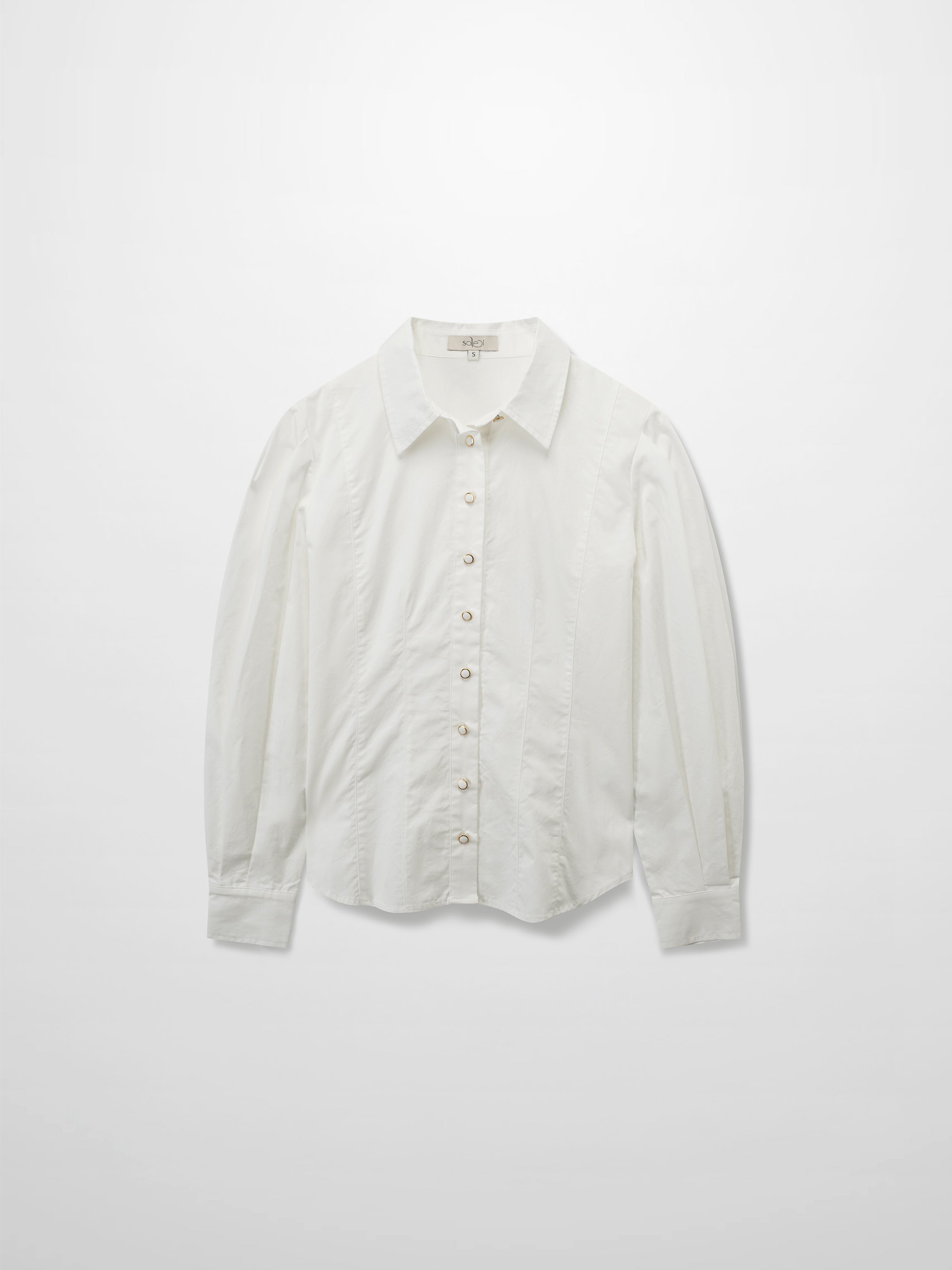 Princess Cut Puff Sleeve Cotton Blouse-White