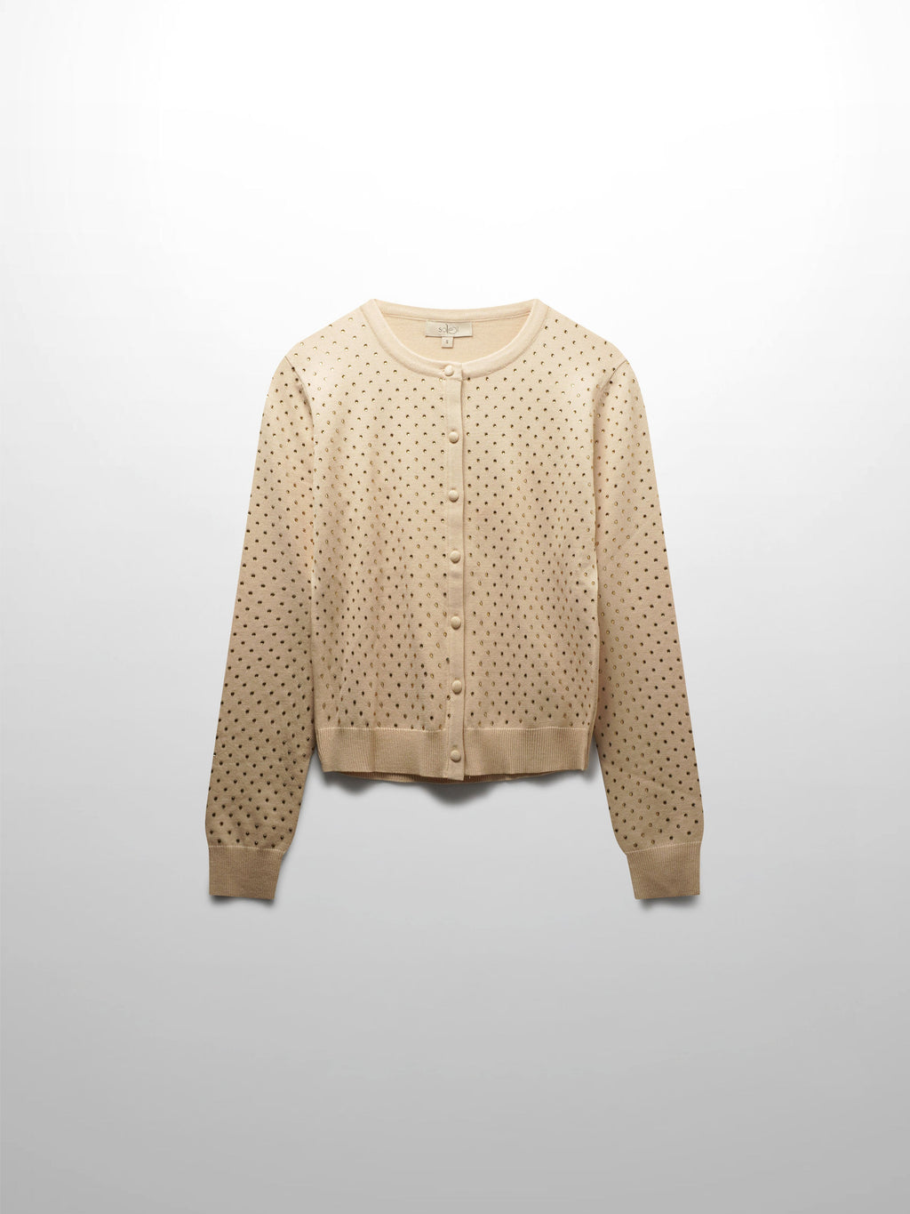 Stone Embellished Crew Cardigan-Vanilla
