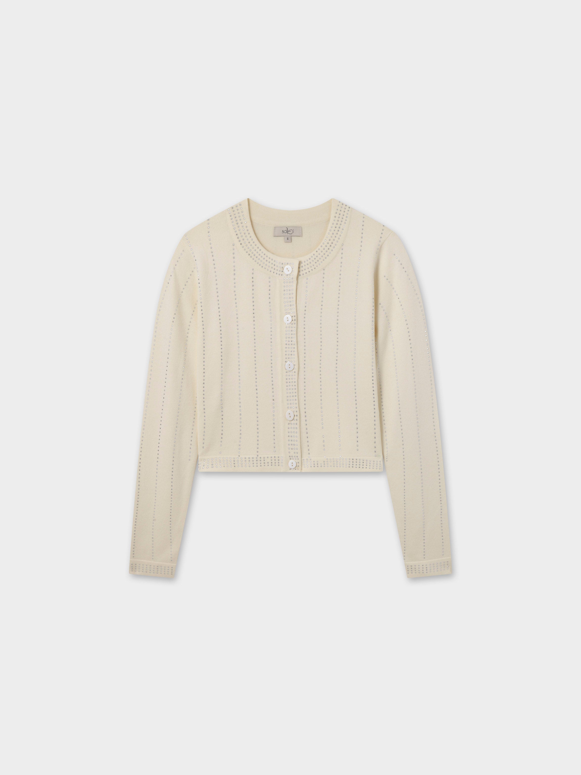 Crystal Pinstripe Crew Cardigan-Cream