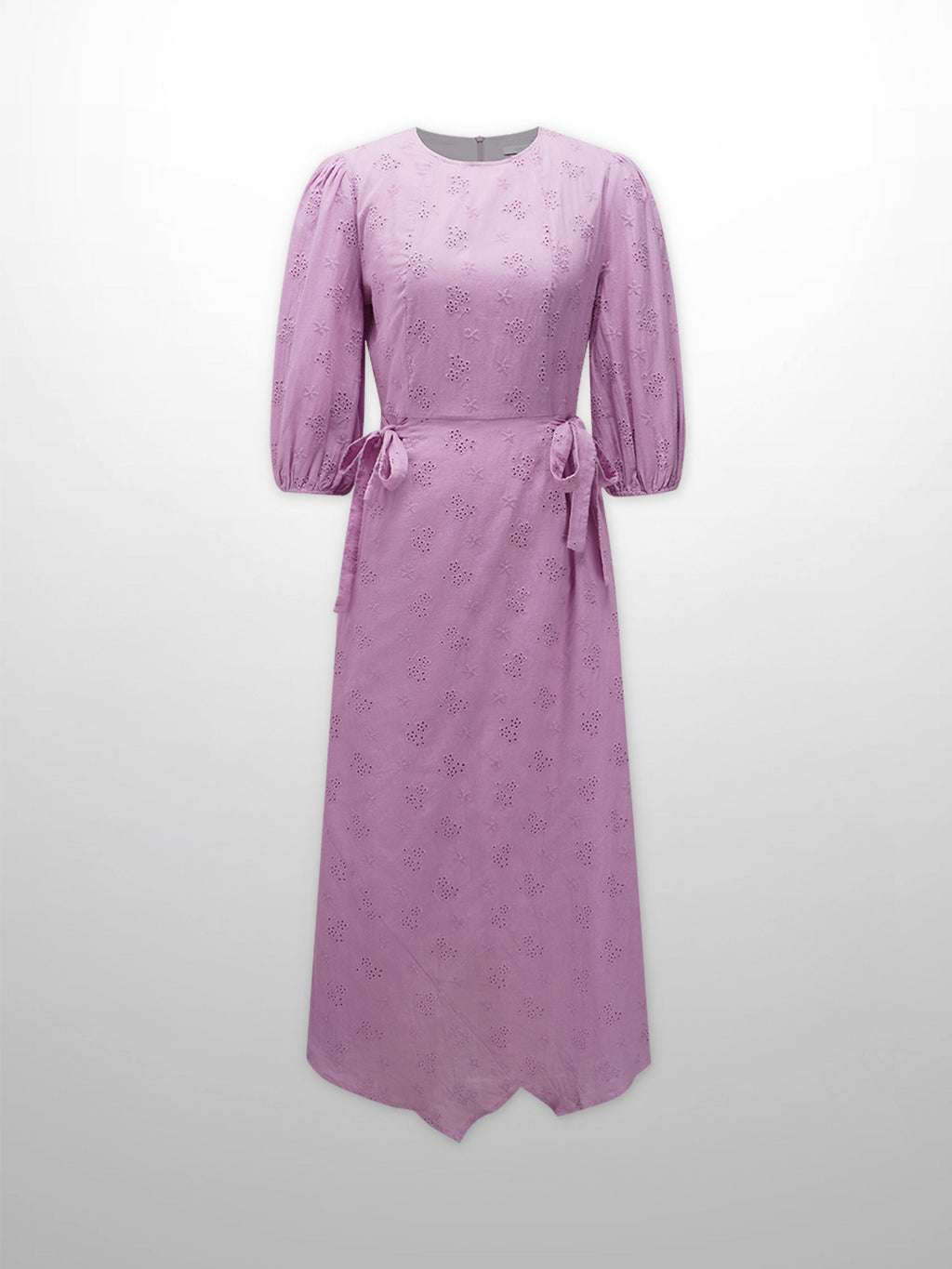 Asymmetrical Hem Eyelet Dress-Lavender