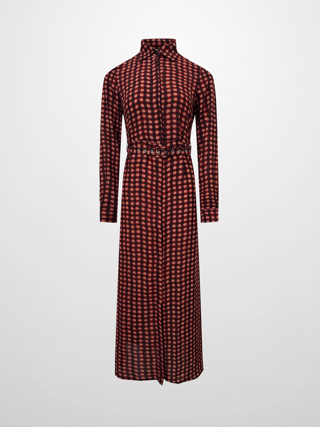 Basic Belted A-Line Dress-Burgundy/Pink