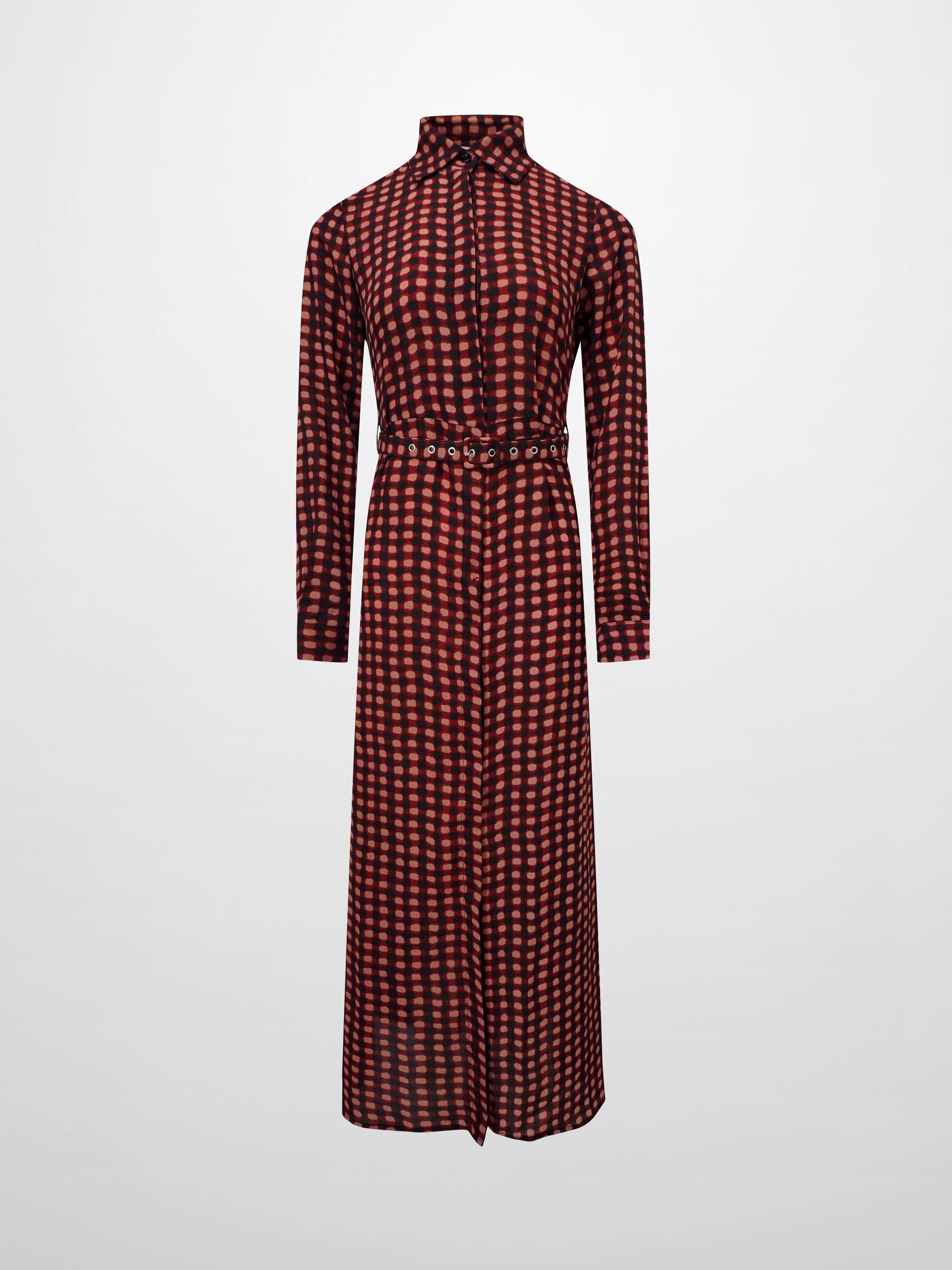 Basic Belted A-Line Dress-Burgundy/Pink