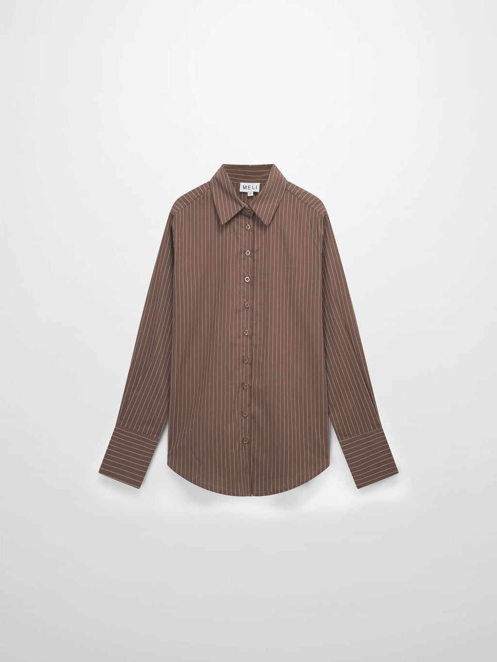 Striped Cotton Blouse-Brown Thin Stripe