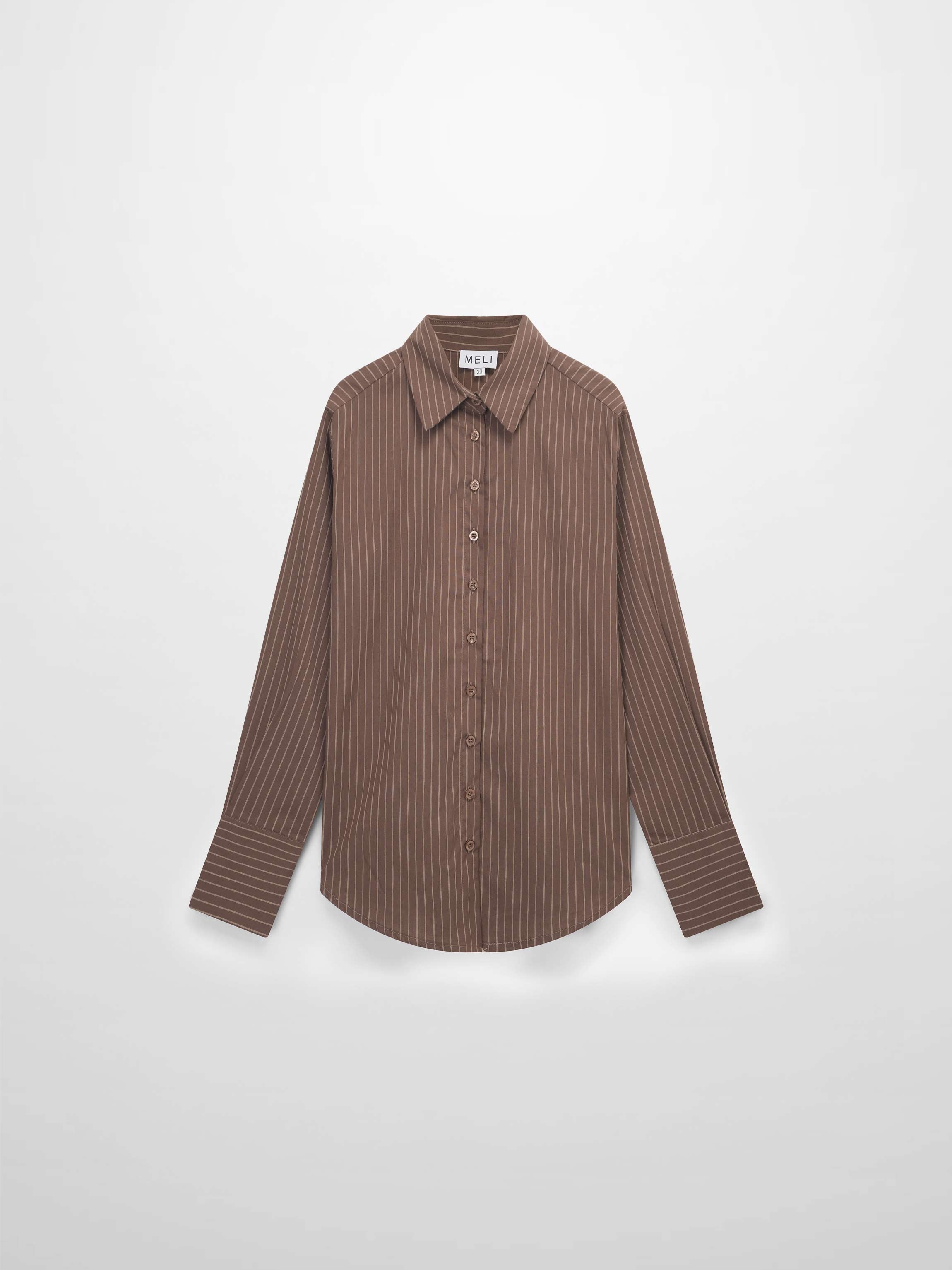Striped Cotton Blouse-Brown Thin Stripe