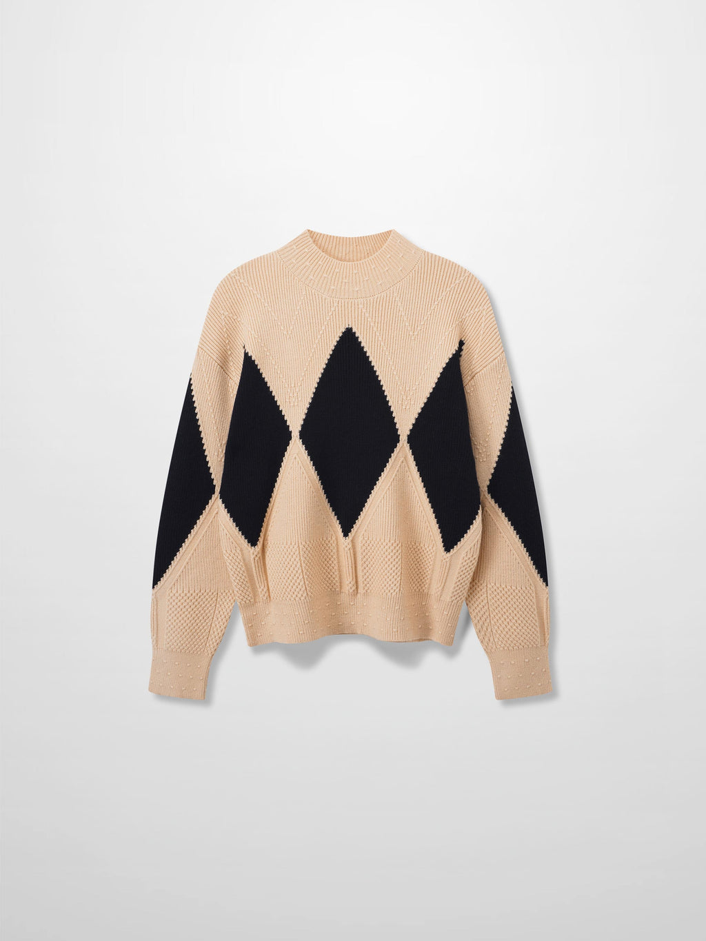 Center Diamond Sweater-Ivory/Black
