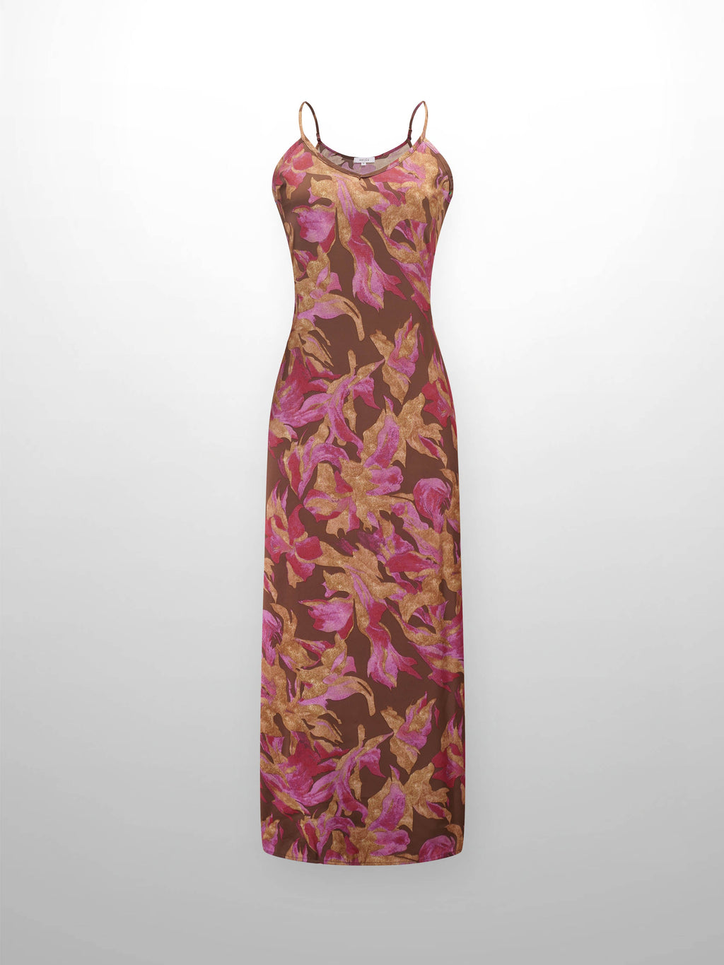 A-Line V Neck Slip Dress-Brown/Pink Floral