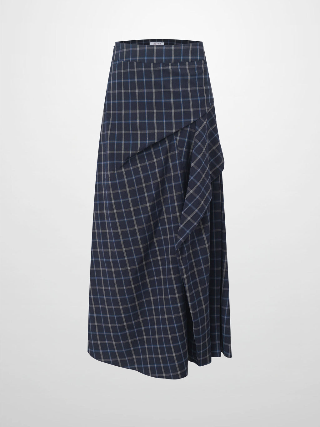 Gathered Overlay Skirt-Blue Plaid