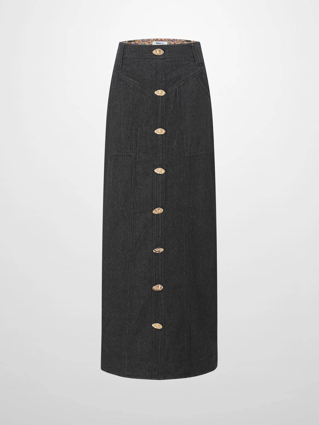 Button Design Denim Skirt-Black