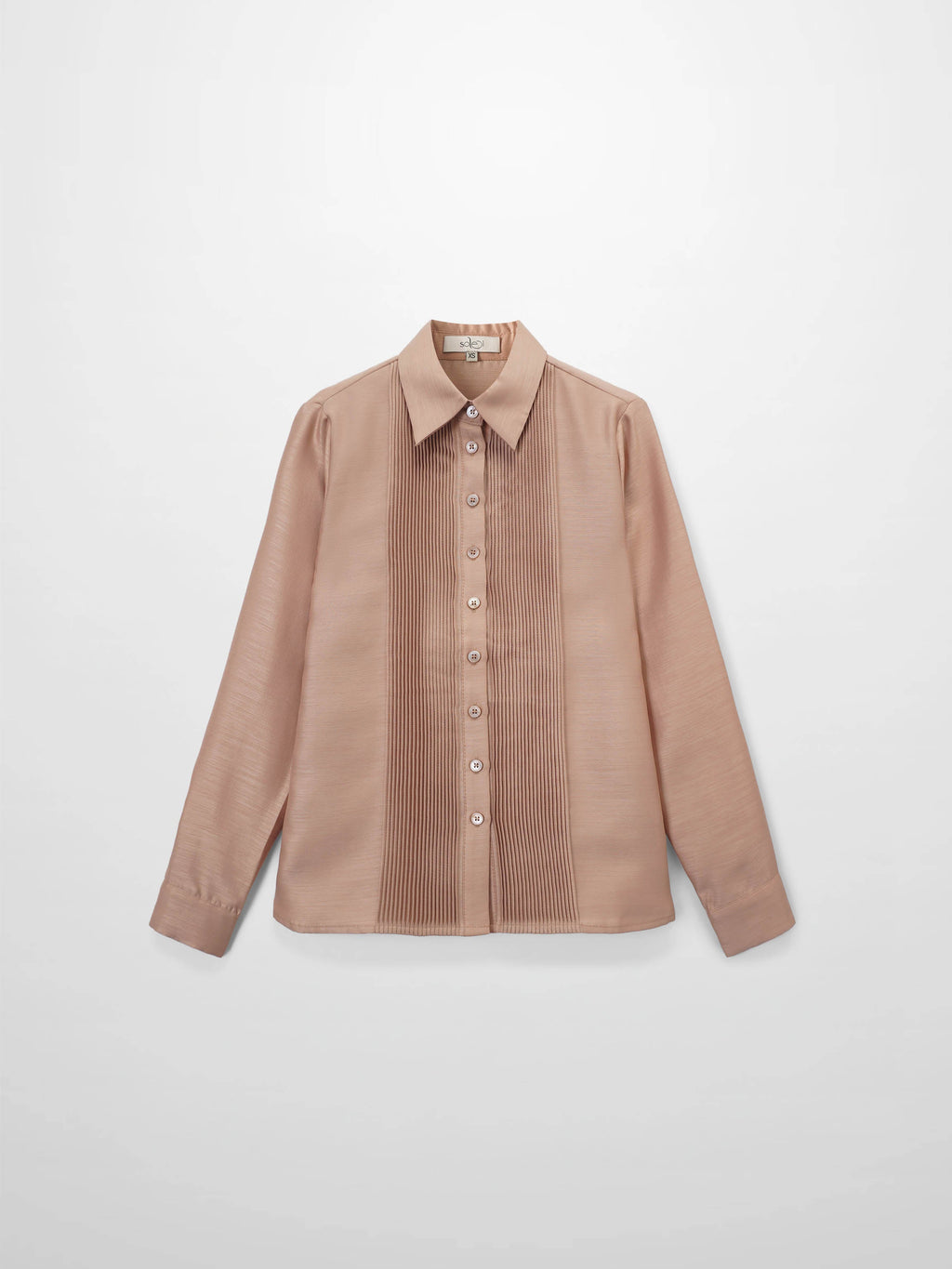 Pintuck Button Down Blouse-Champagne