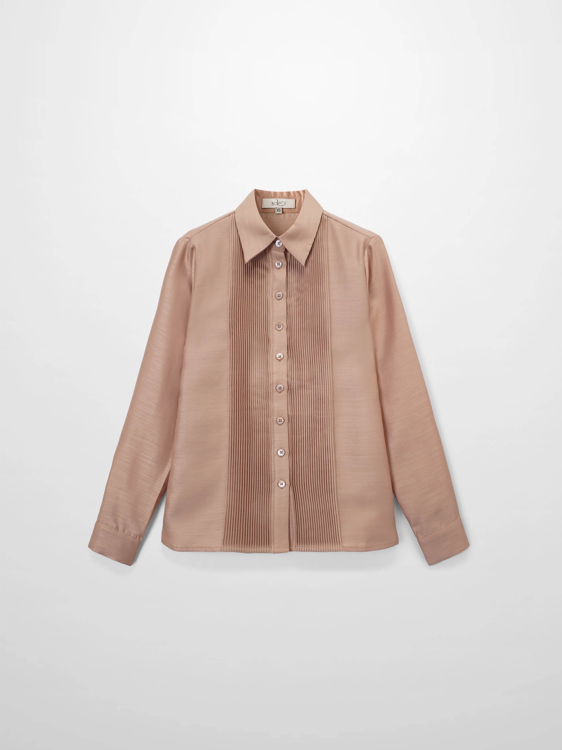 Pintuck Button Down Blouse-Champagne
