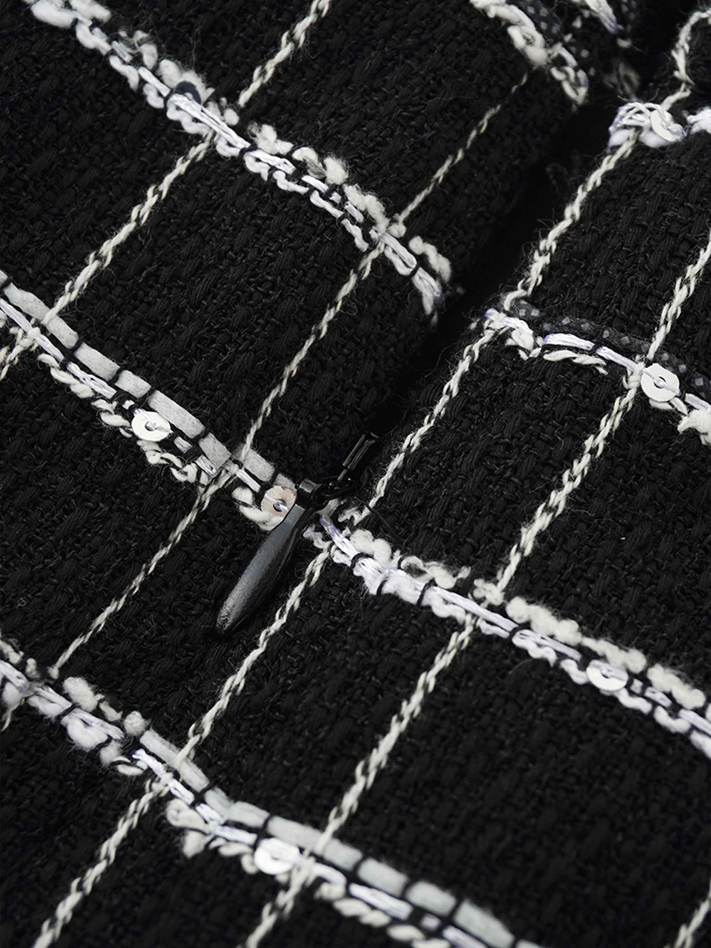 Boucle Pleat Skirt-Black and White