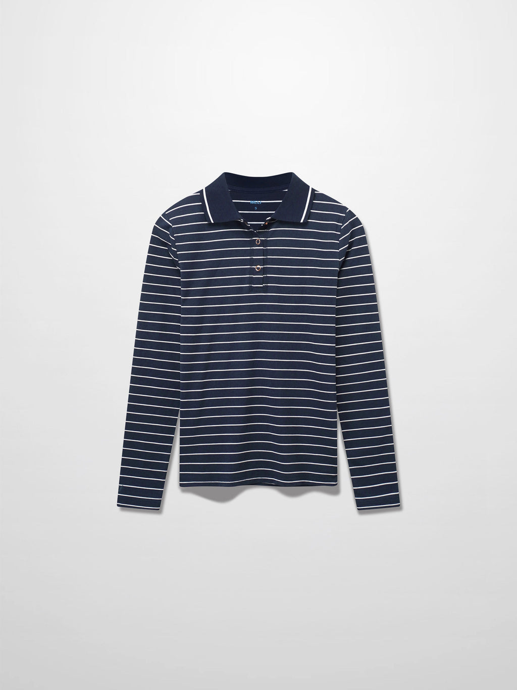 Striped Collar Snap Tee-Navy/White