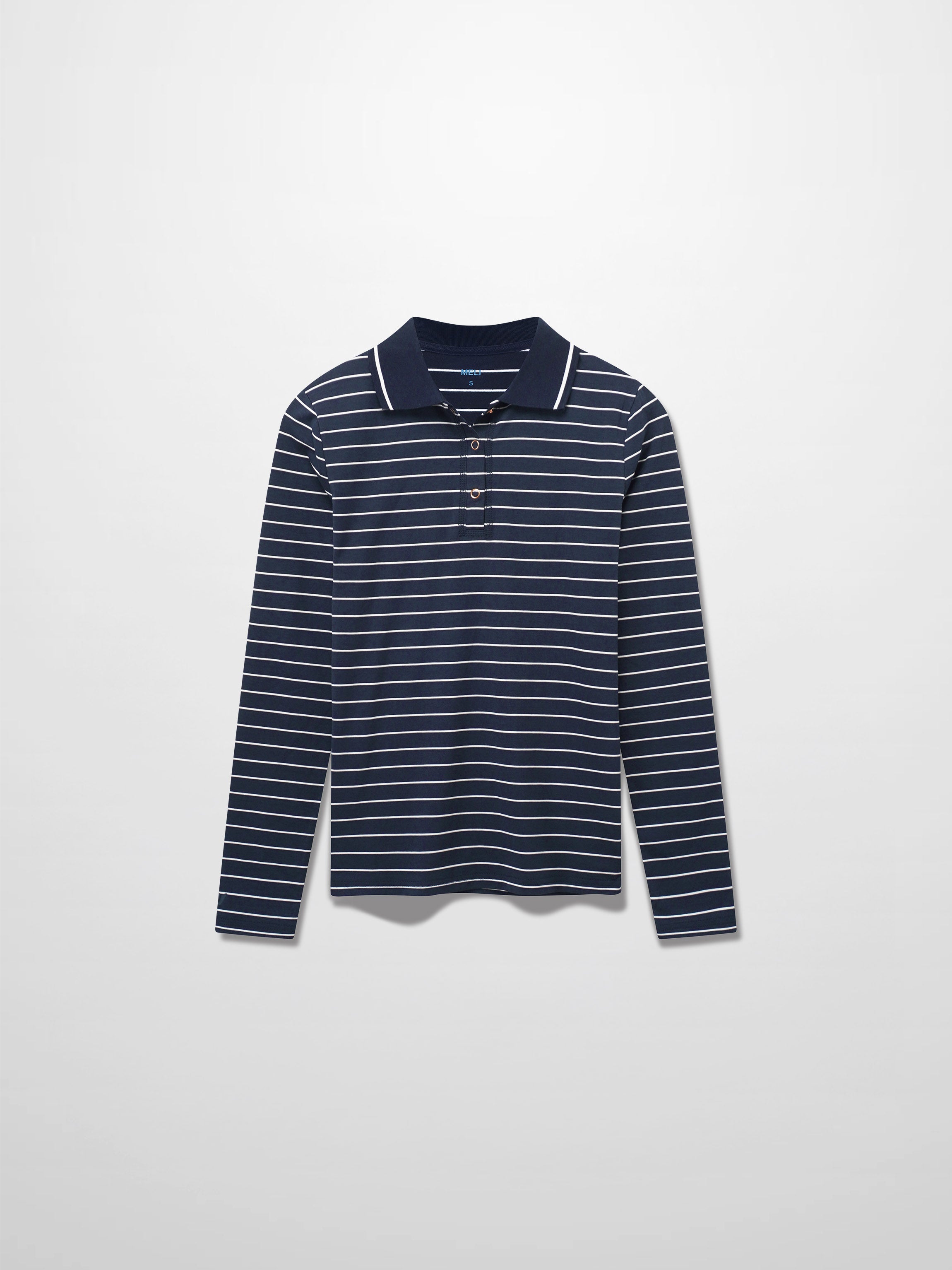 Striped Collar Snap Tee-Navy/White