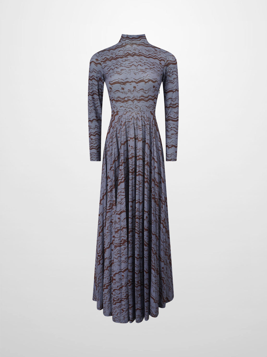 Pleat Bottom Stretch Maxi Dress-Grey/Brown