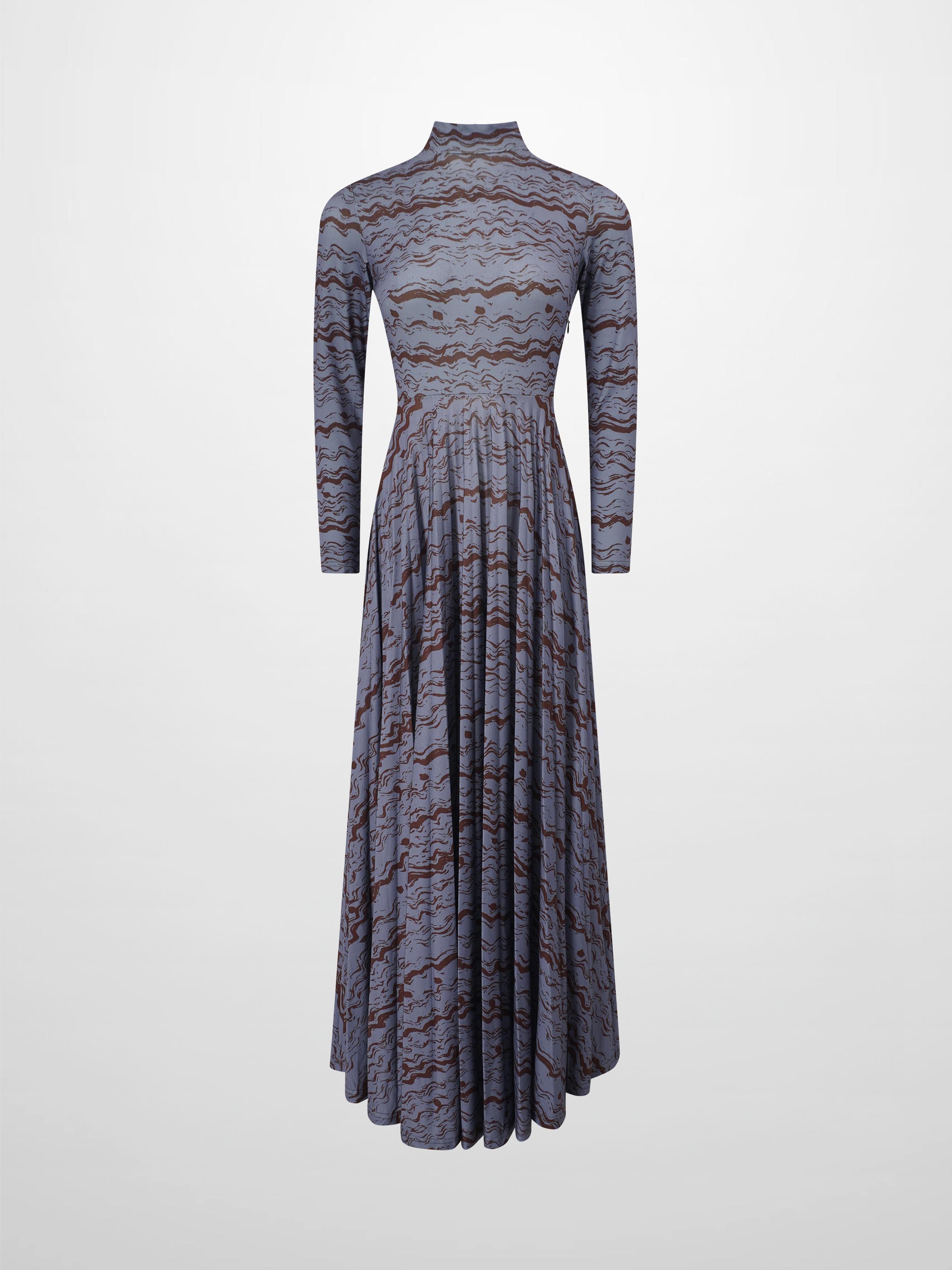 Pleat Bottom Stretch Maxi Dress-Grey/Brown