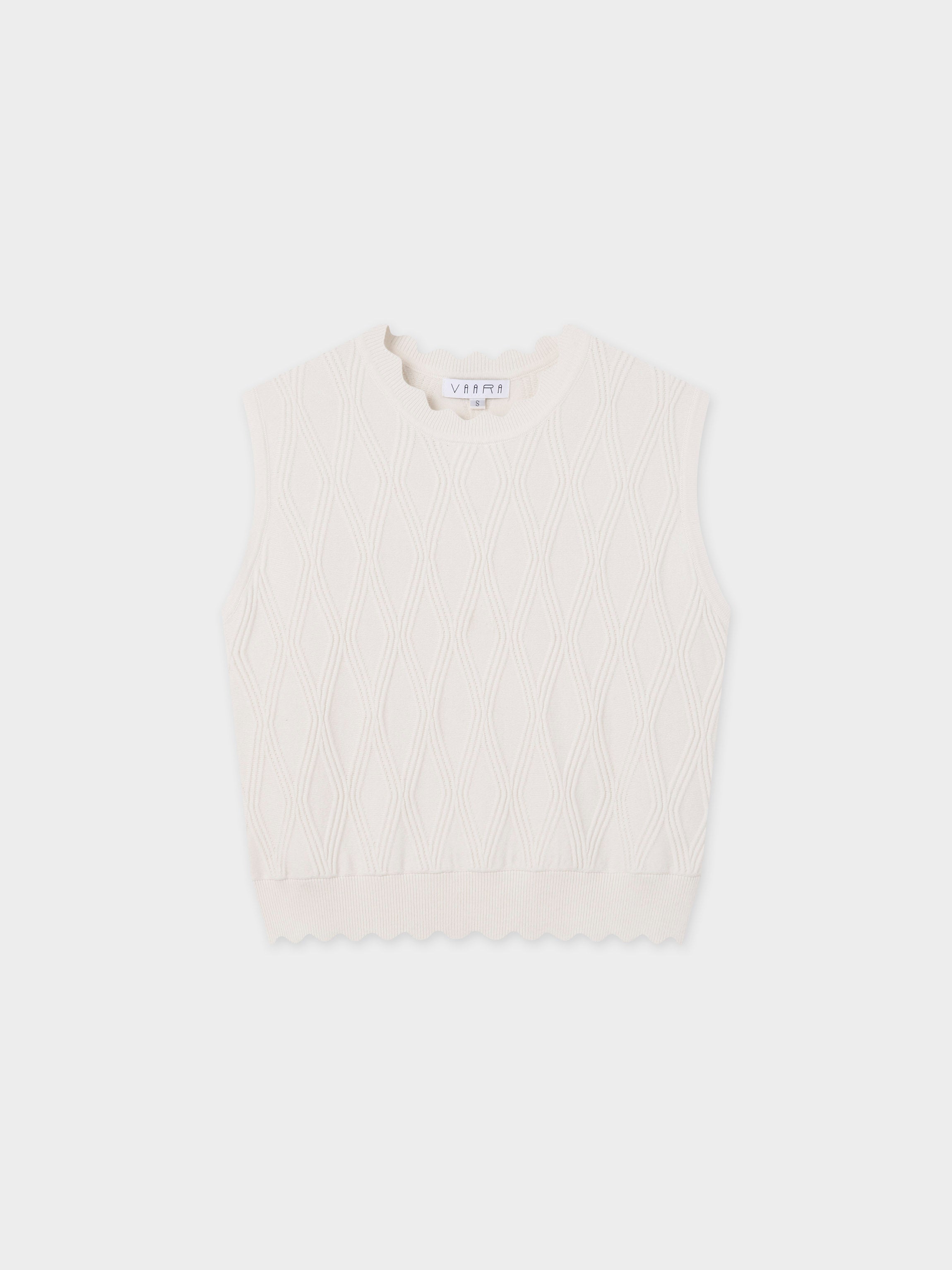 Scalloped Sleeveless Crew Neck Sweater-Ivory