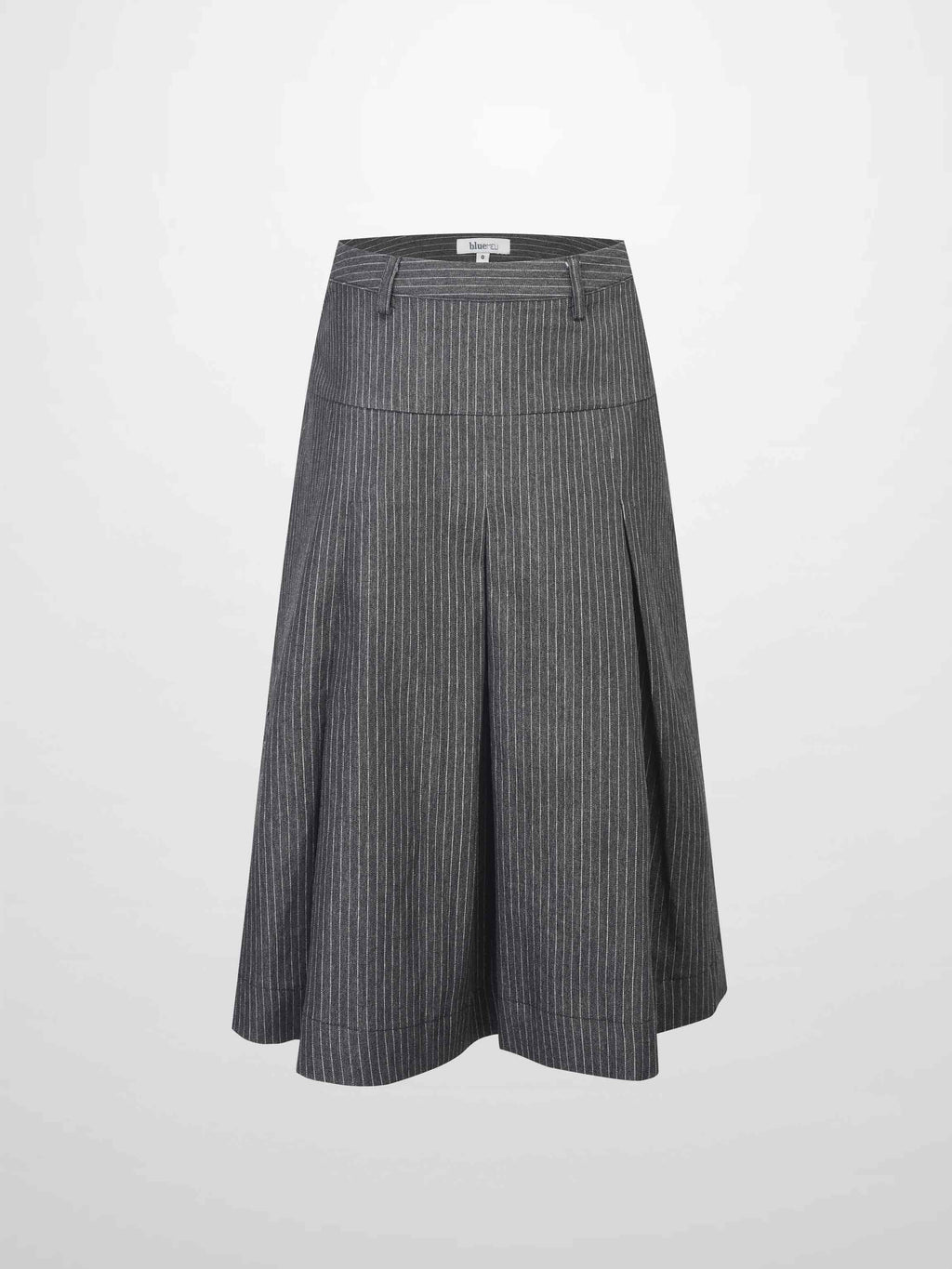 Yoke Pleated Denim Skirt-Black Pinstripe