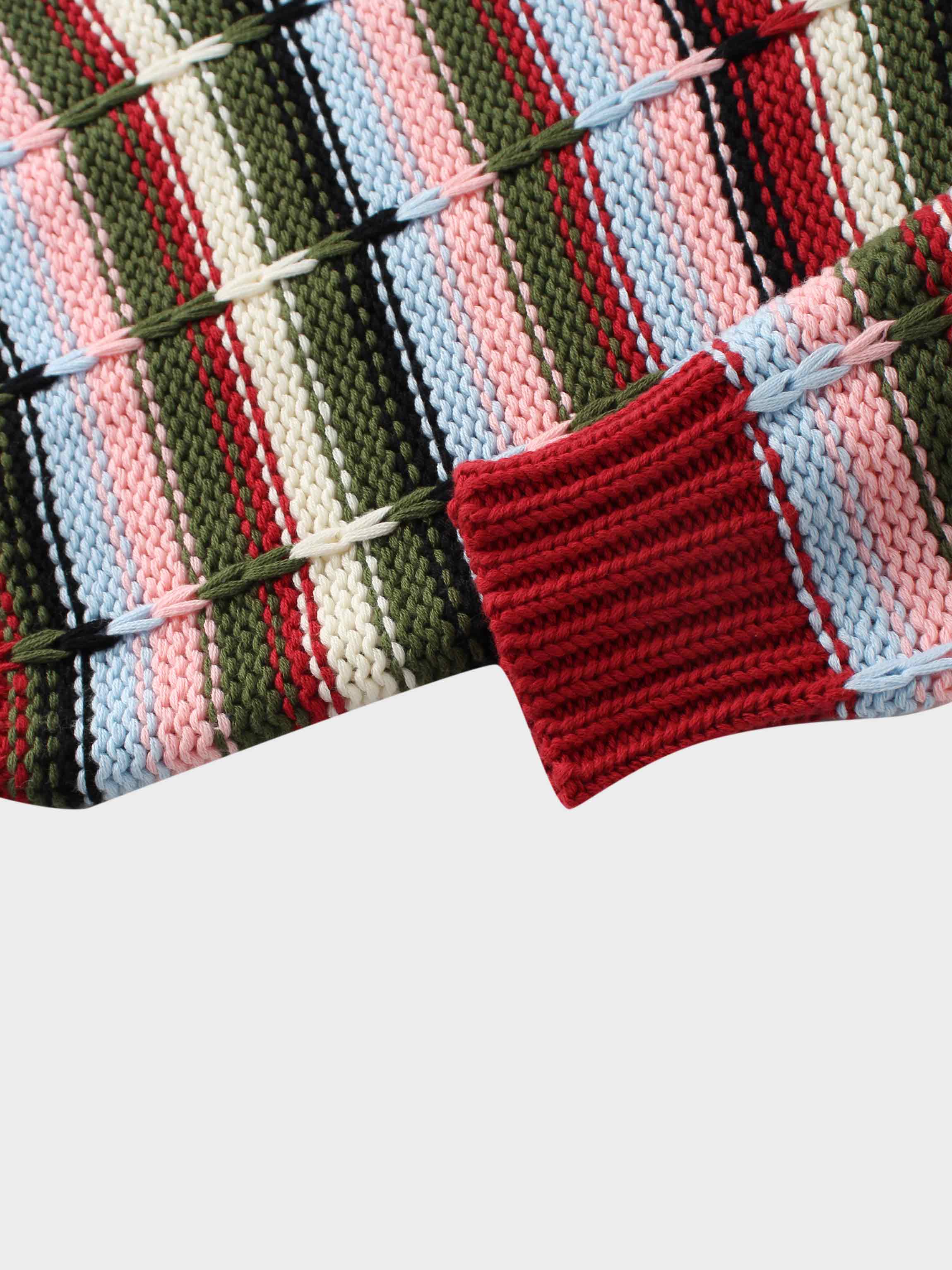 Overstitch Detail Striped Sweater-Burgundy