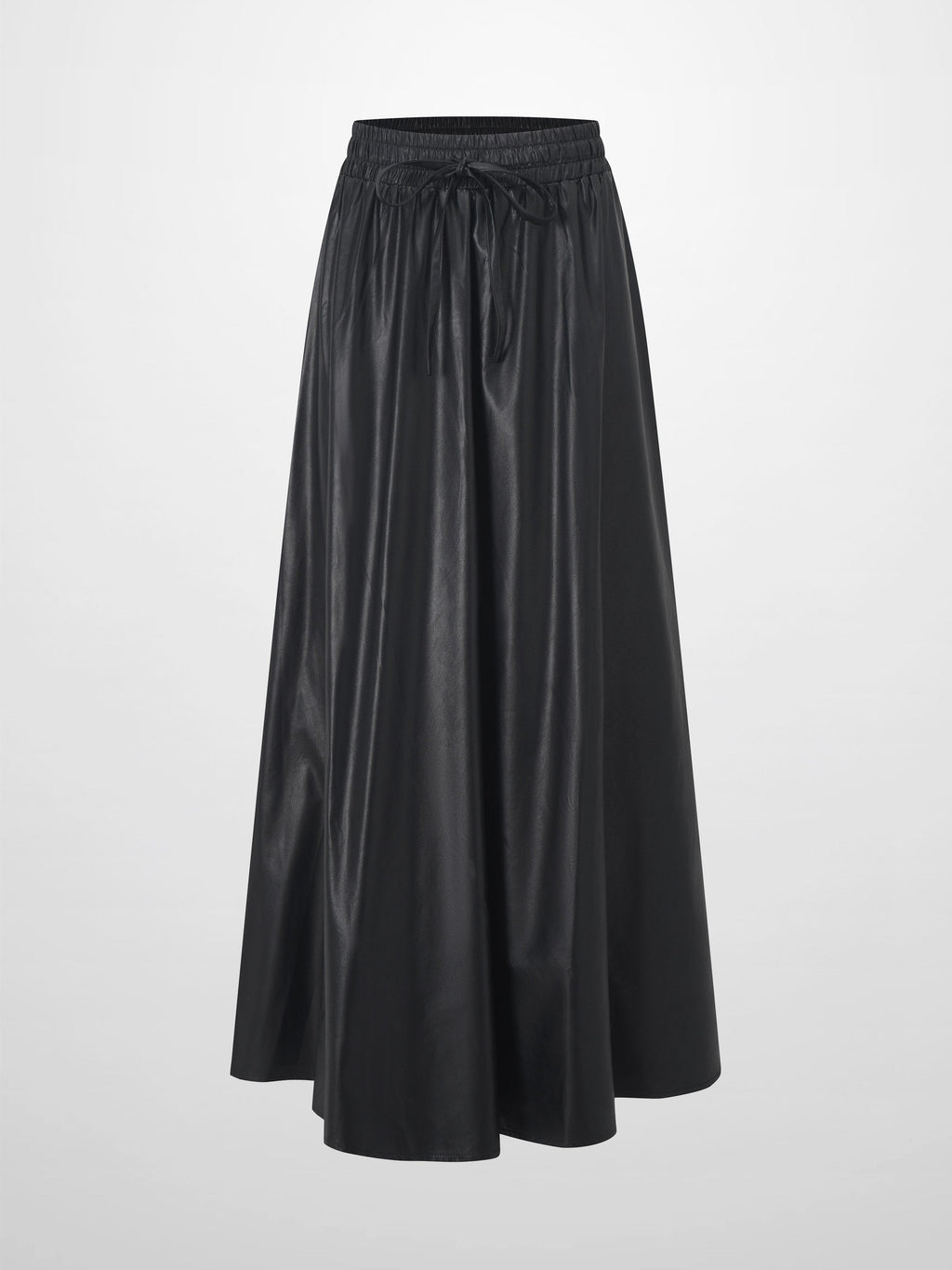 Drawstring Faux Leather Skirt-Black