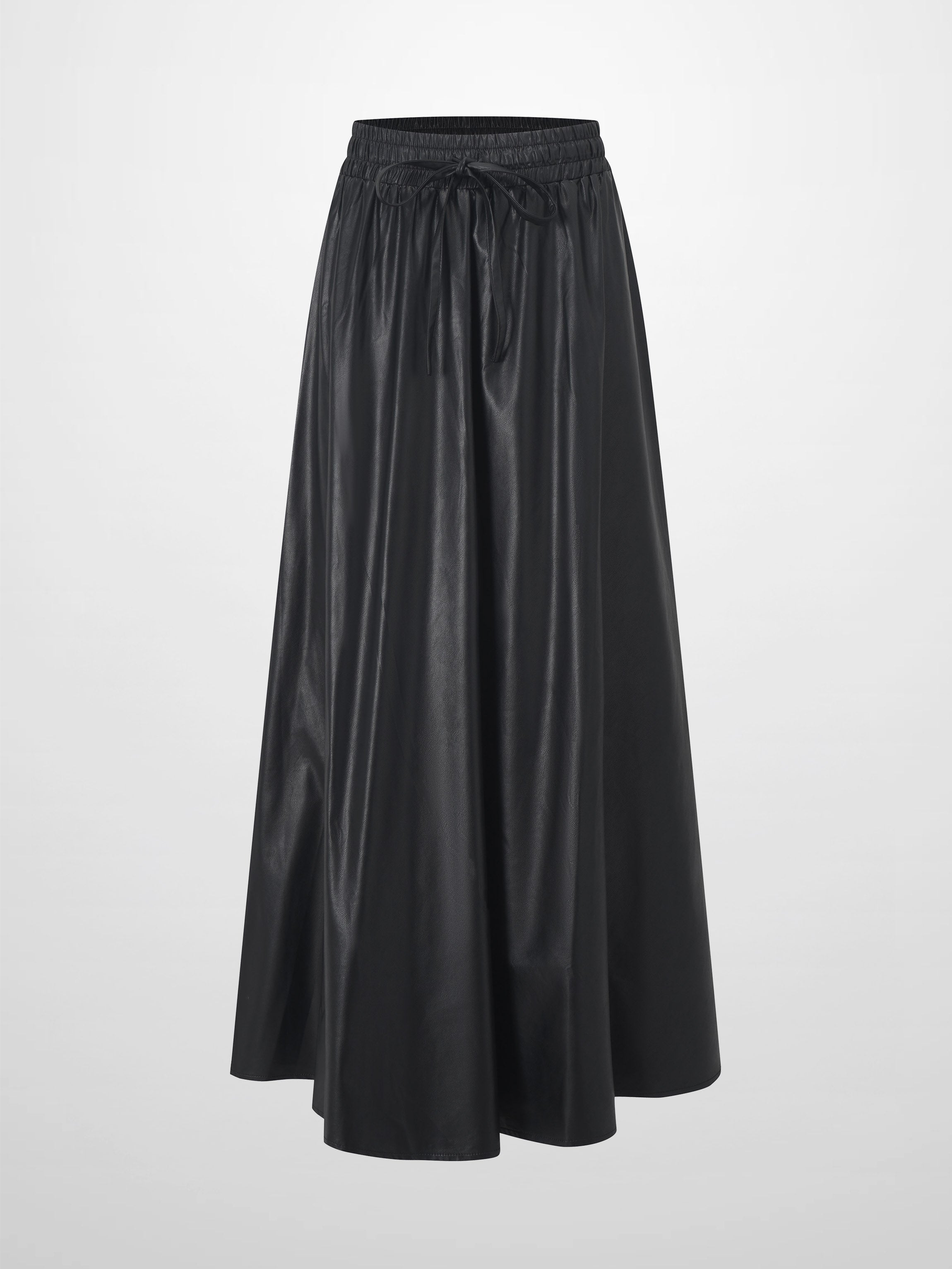 Drawstring Faux Leather Skirt-Black