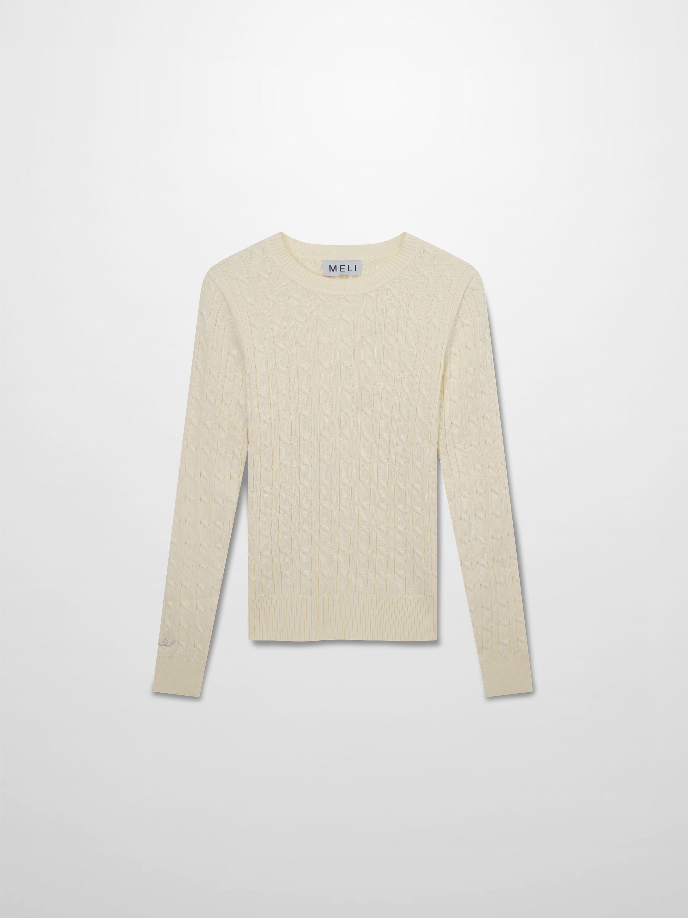 Crew Neck Cable Sweater-Ivory
