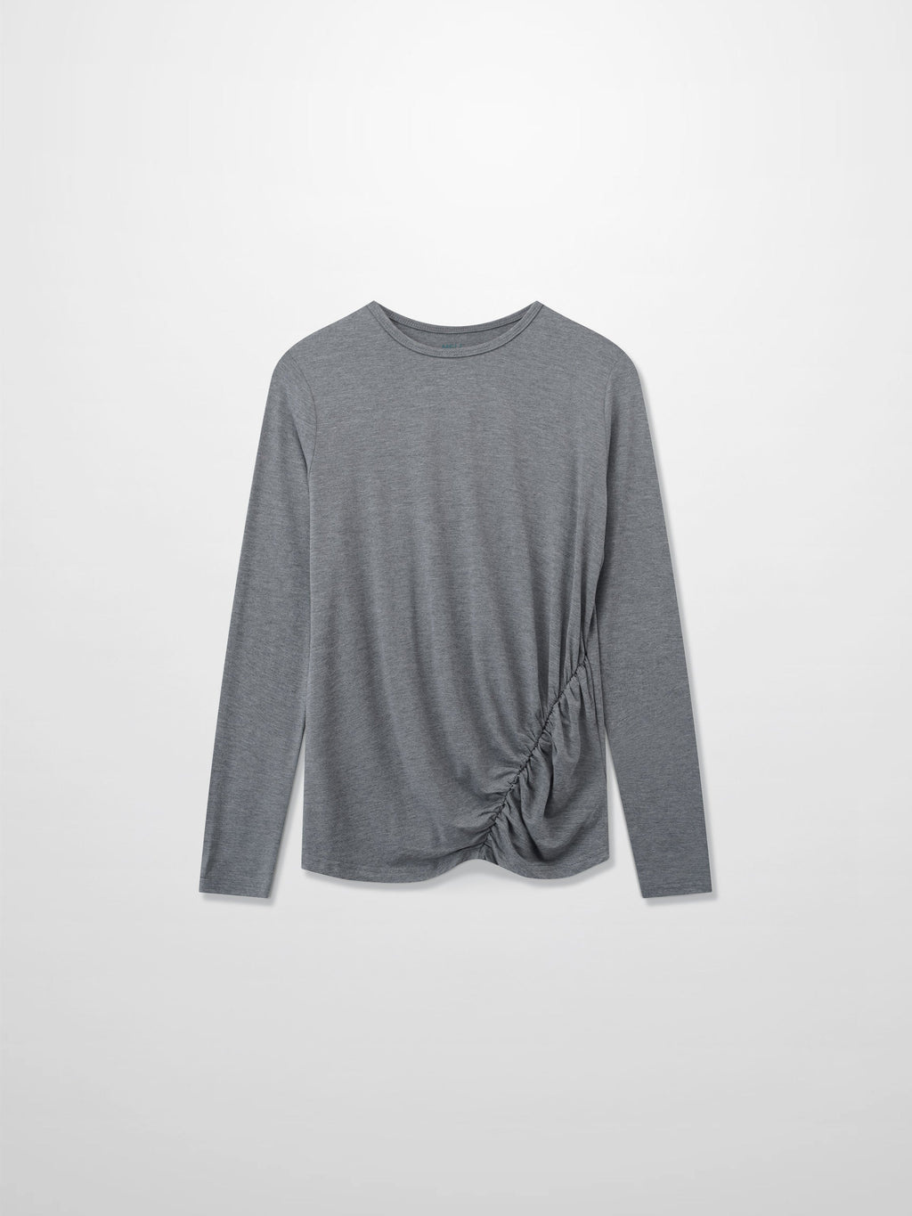 Curved Gathered Detailed T-Shirt-Heathered Grey