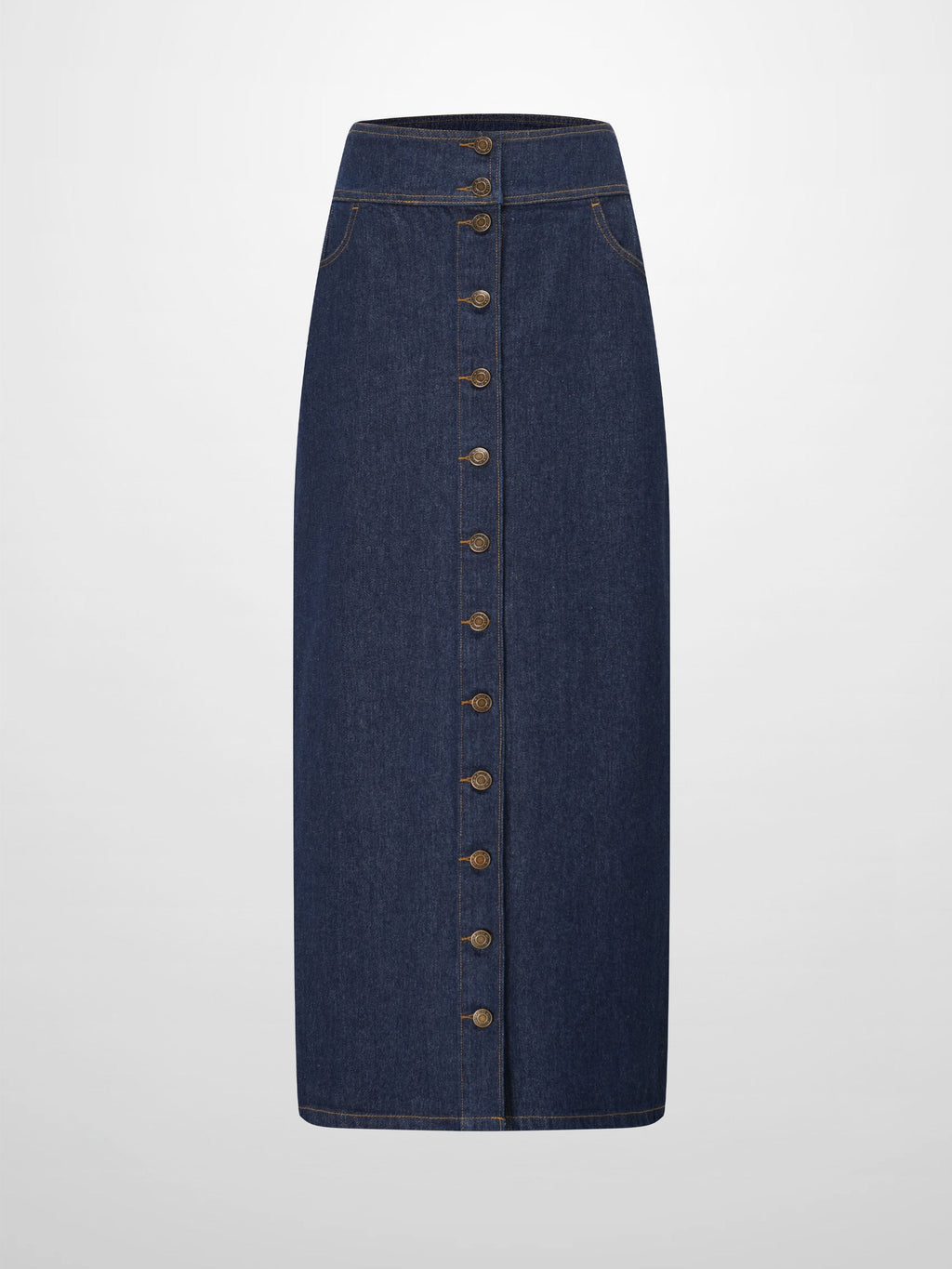 Button Down Denim Skirt-Deep Blue