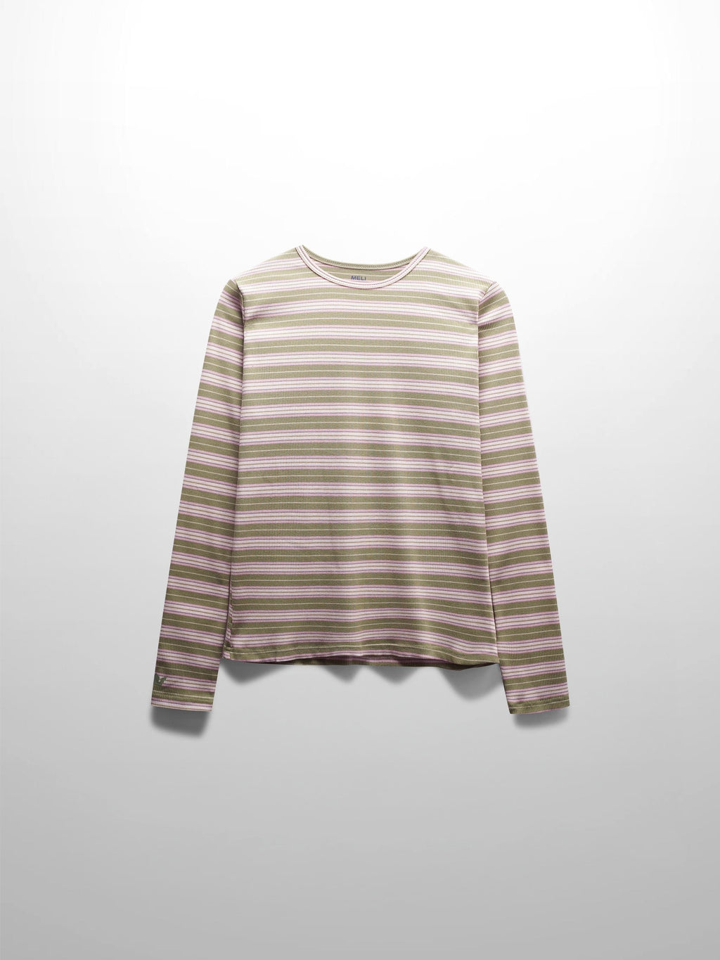 Multi Striped Ribbed Crew-Sage/Pink