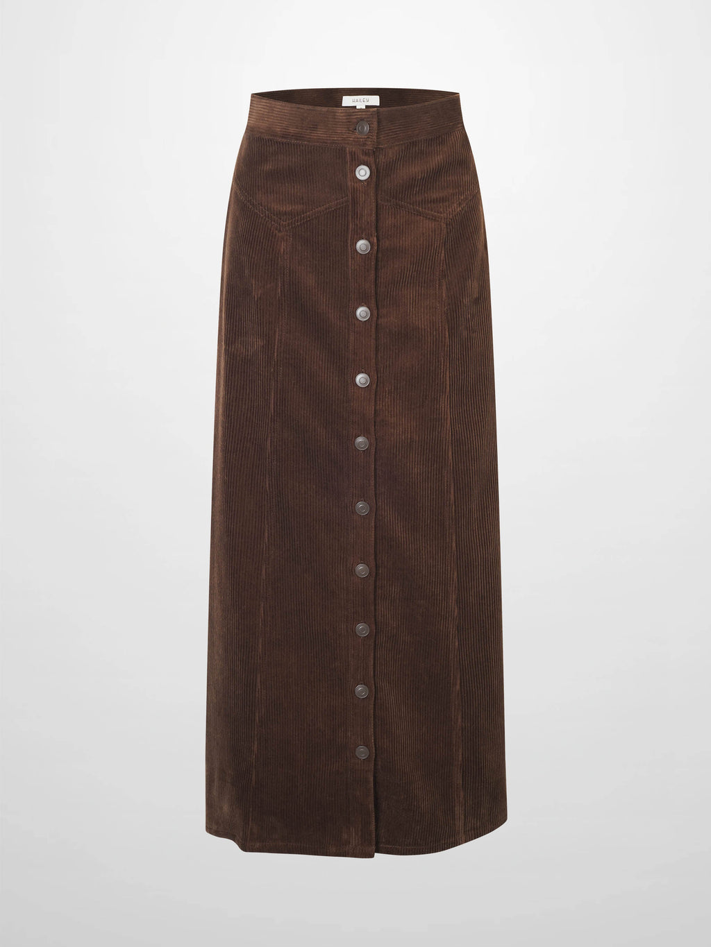 Button Down A-Line Corduroy Skirt-Dark Brown