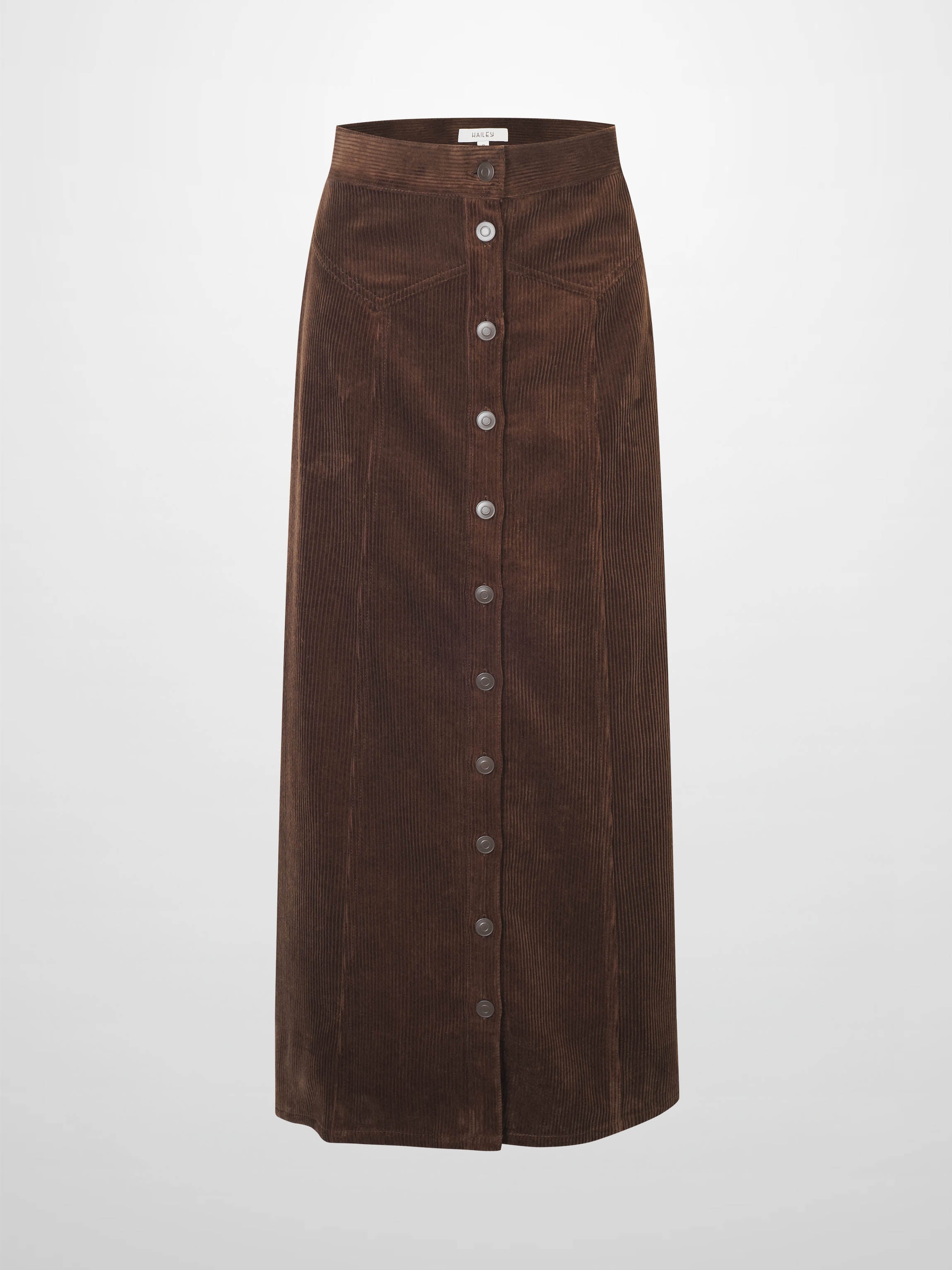 Button Down A-Line Corduroy Skirt-Dark Brown