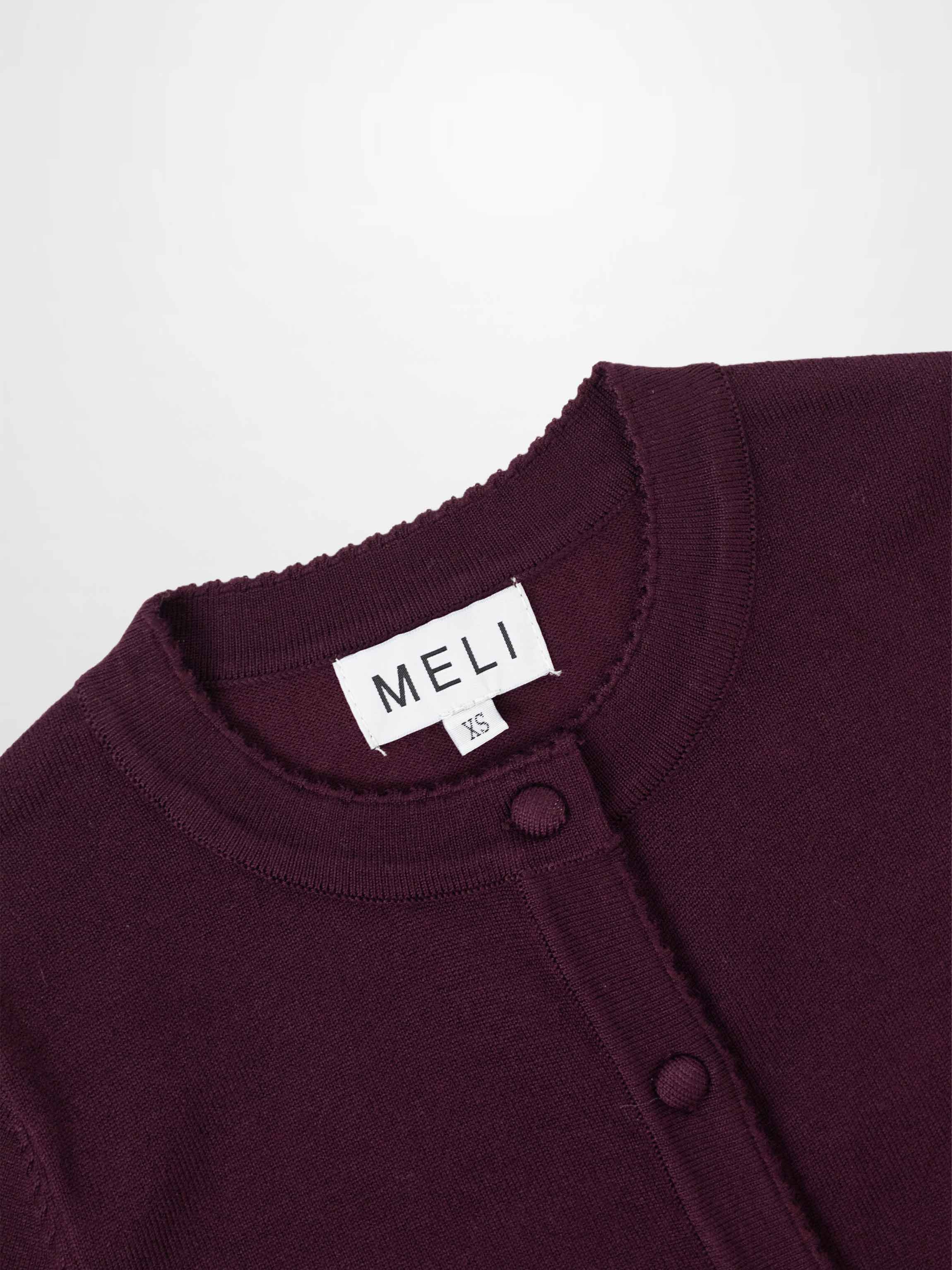 Trim Detail Crew Crop Cardigan-Burgundy
