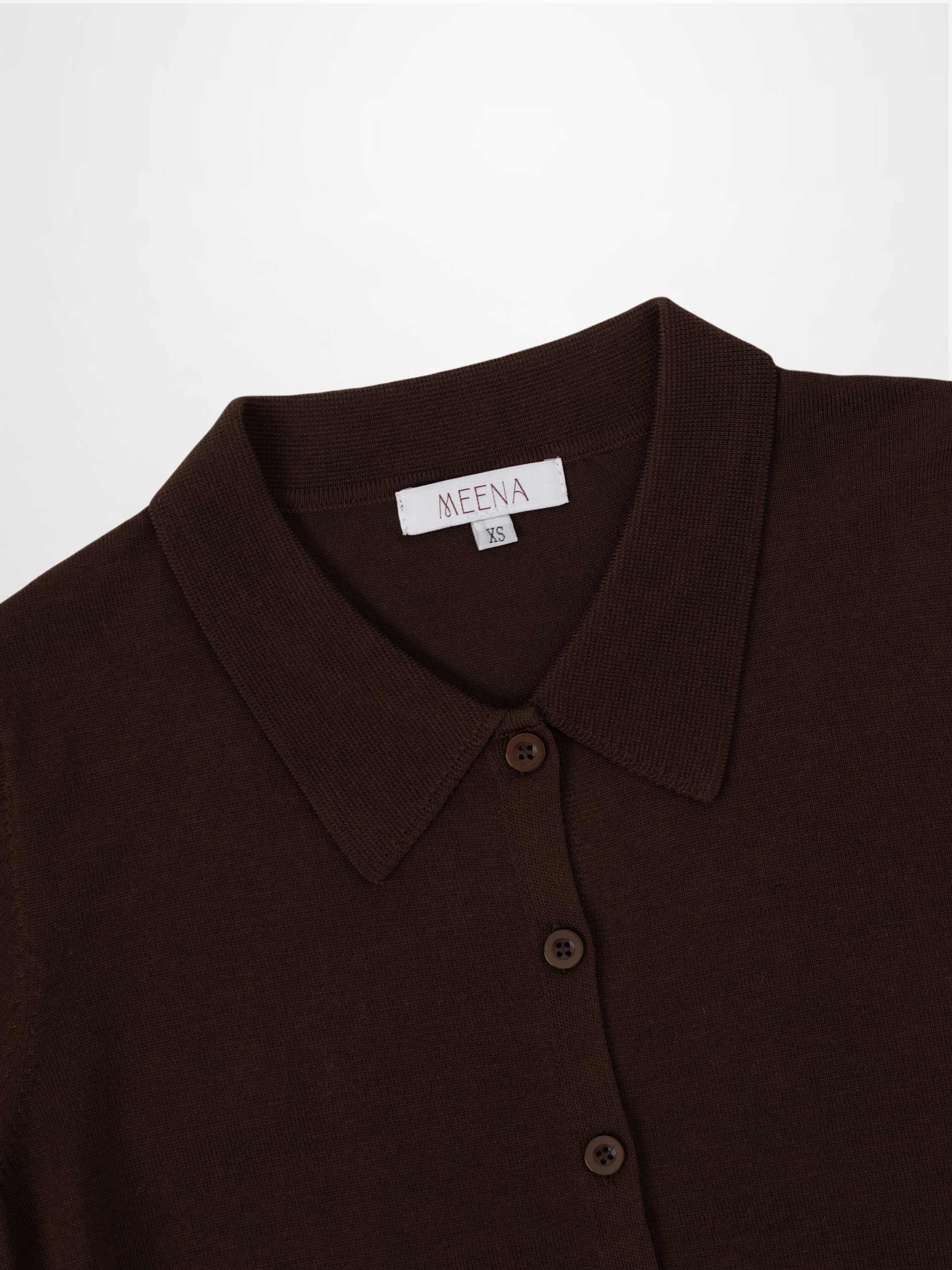 Wool Blend Collared Cardigan-Brown