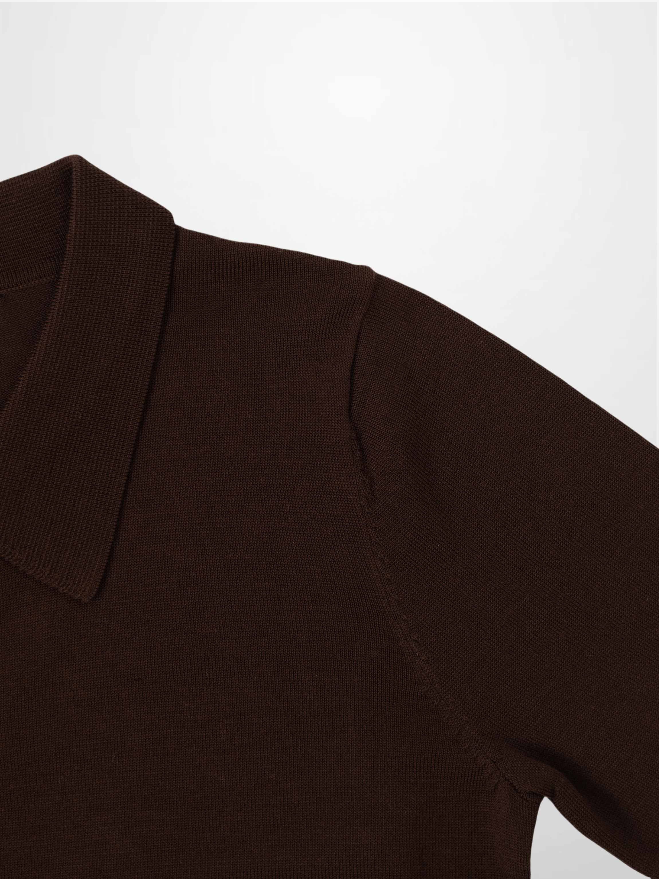 Wool Blend Collared Cardigan-Brown