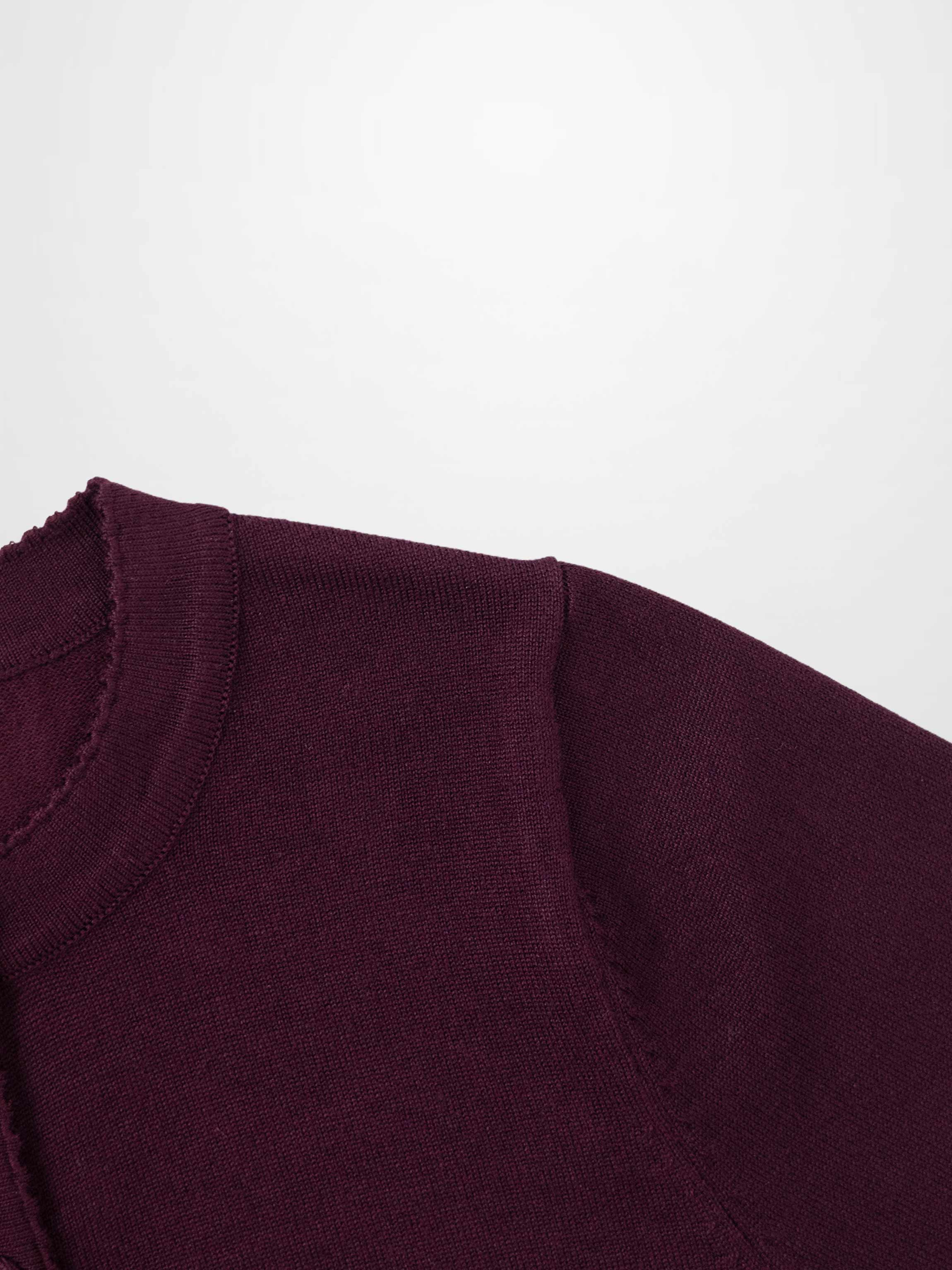 Trim Detail Crew Crop Cardigan-Burgundy