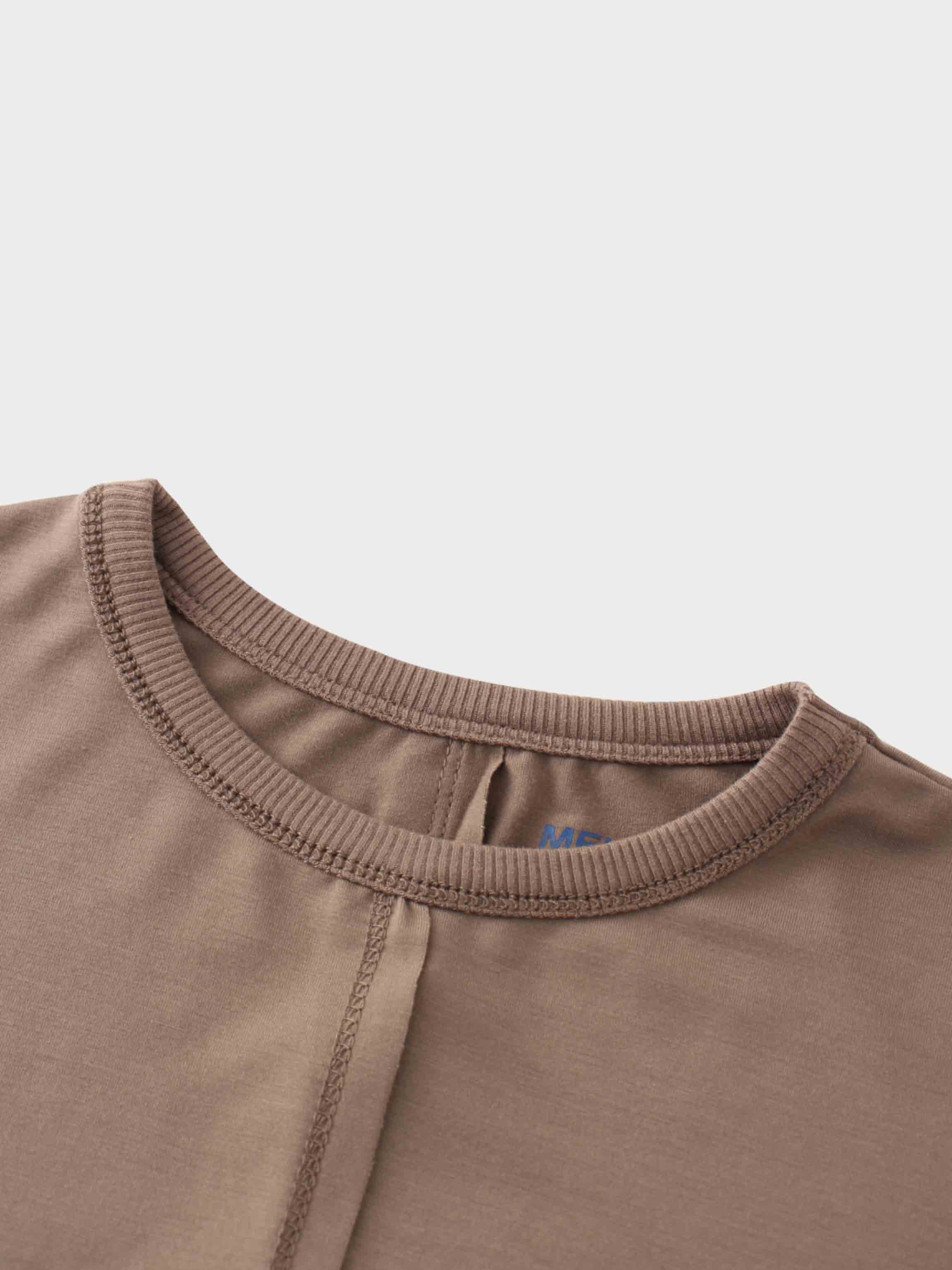 RIBBED BOTTOM T-SHIRT-BROWN