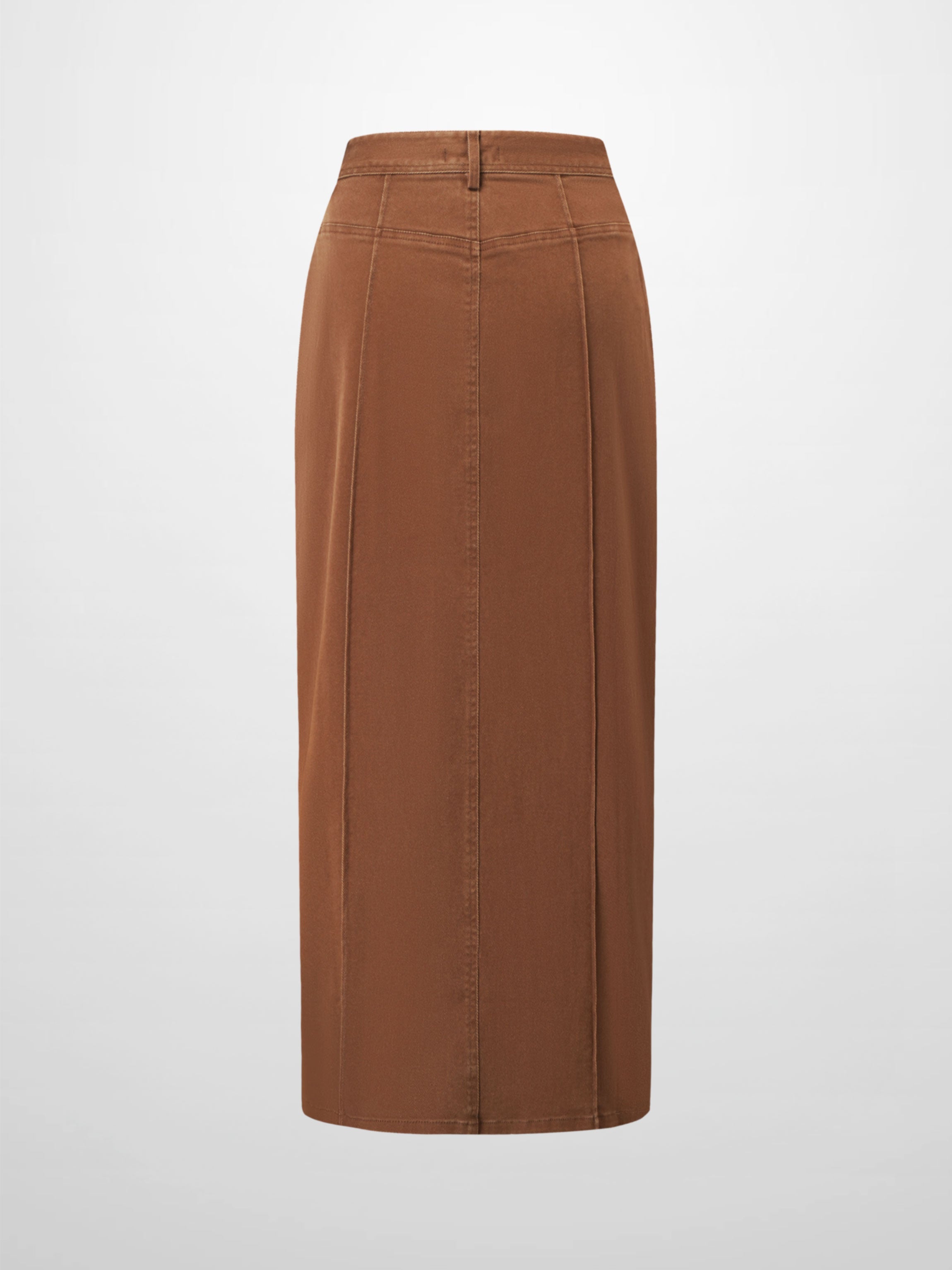 Side Seamed Twill Skirt-Brown