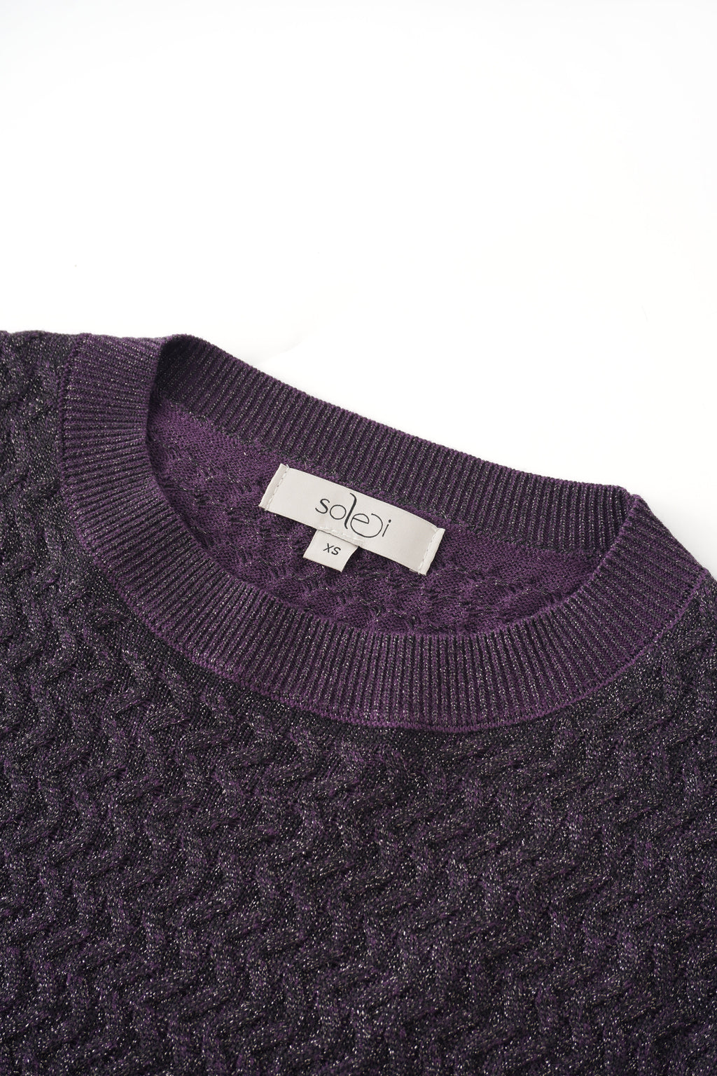Textured Lurex Crew Sweater-Wine